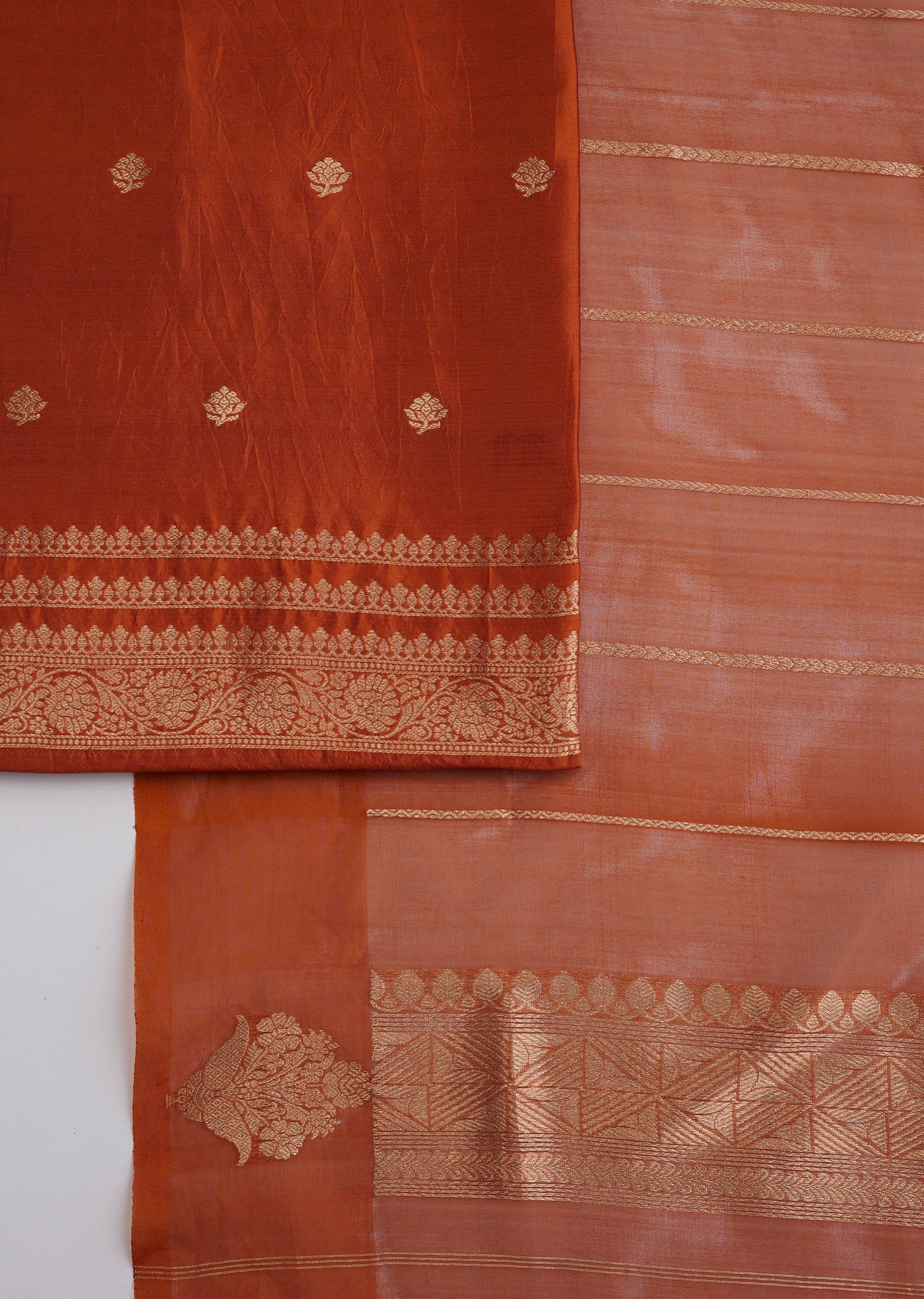 Rust Banarasi Silk Unstitched Suit And Dupatta - Image 3