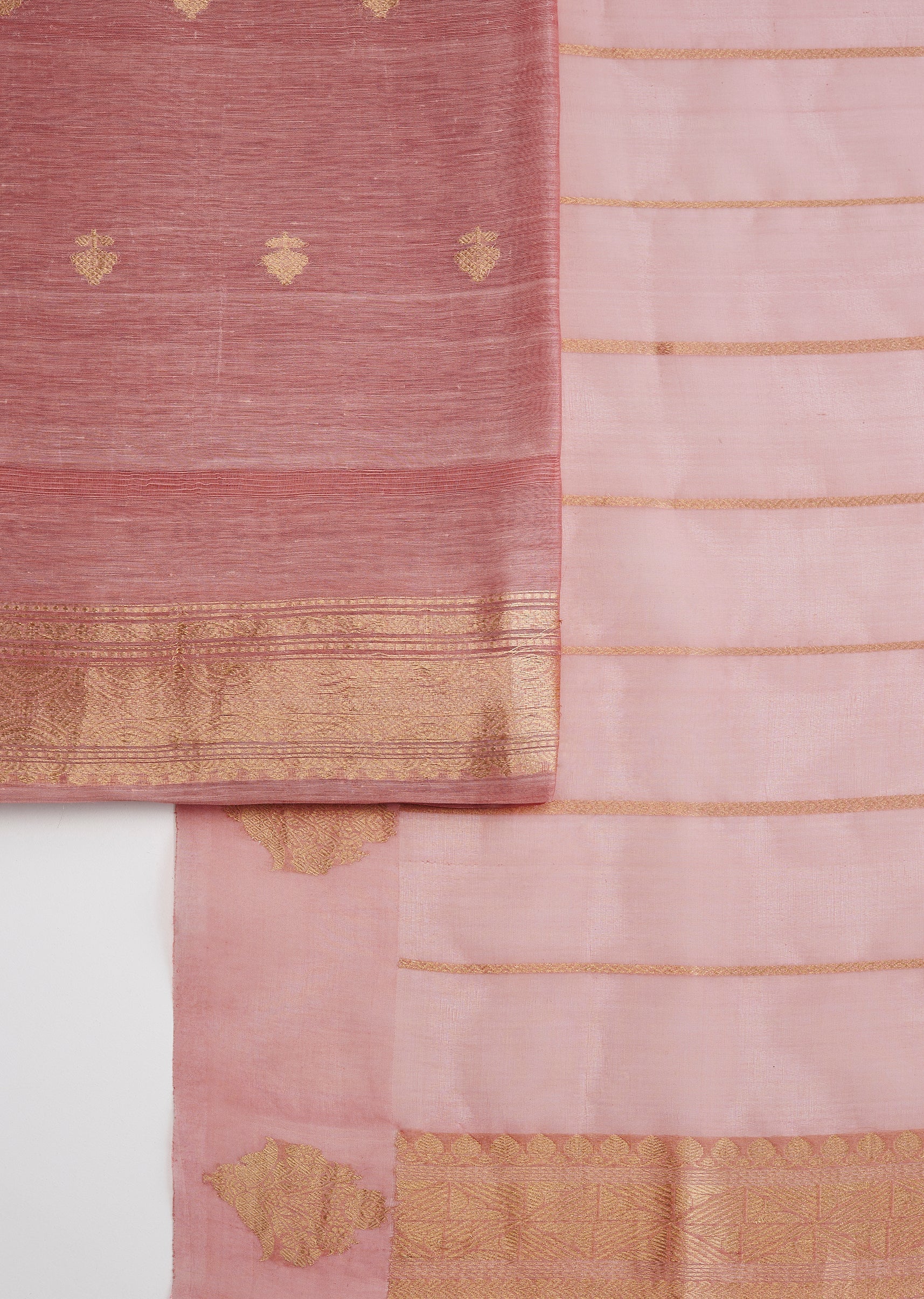 Rust Banarasi Silk Unstitched Suit Set With Dupatta - Image 3