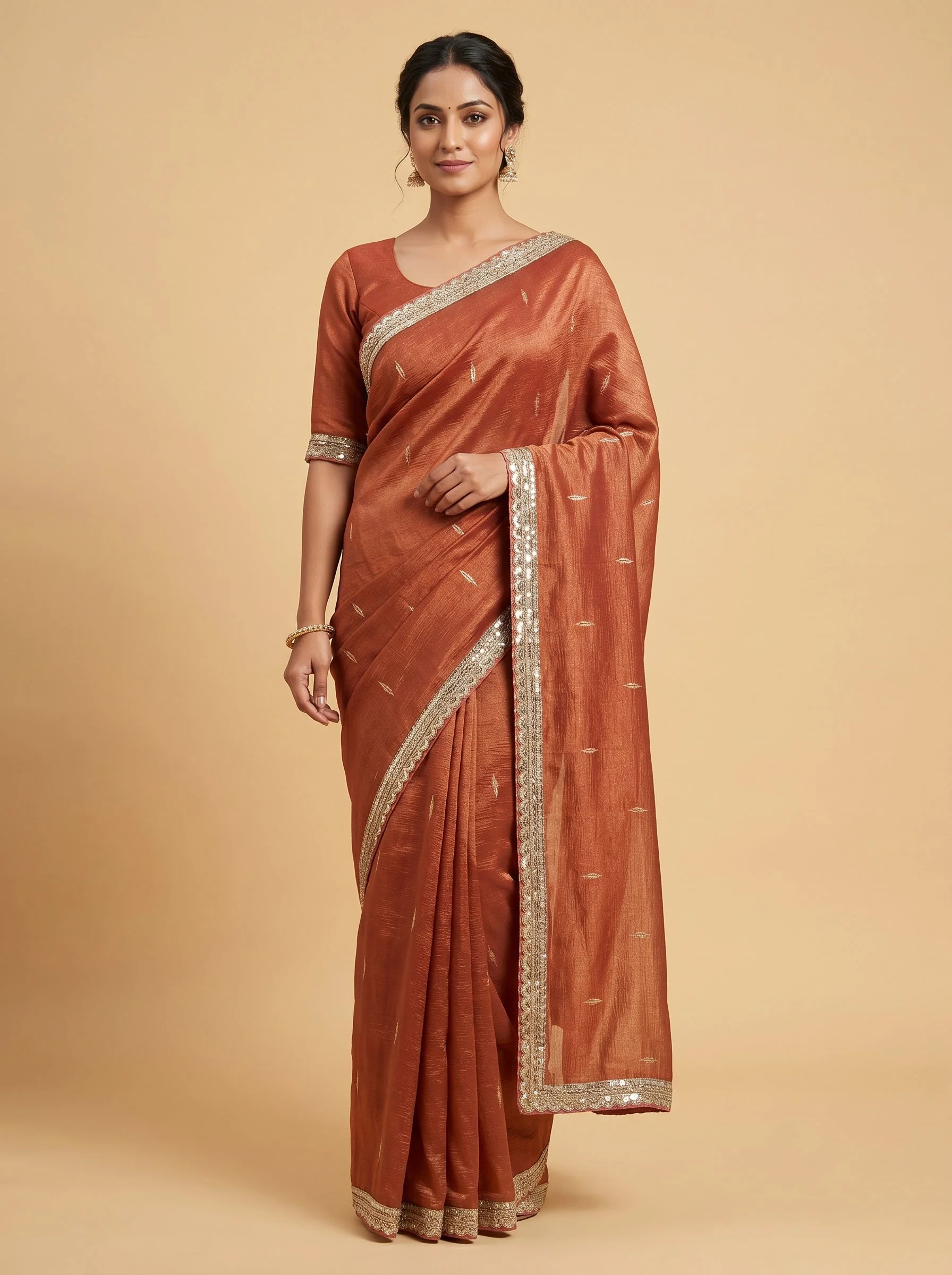 Rust Burnt Ember Embroidered Saree
