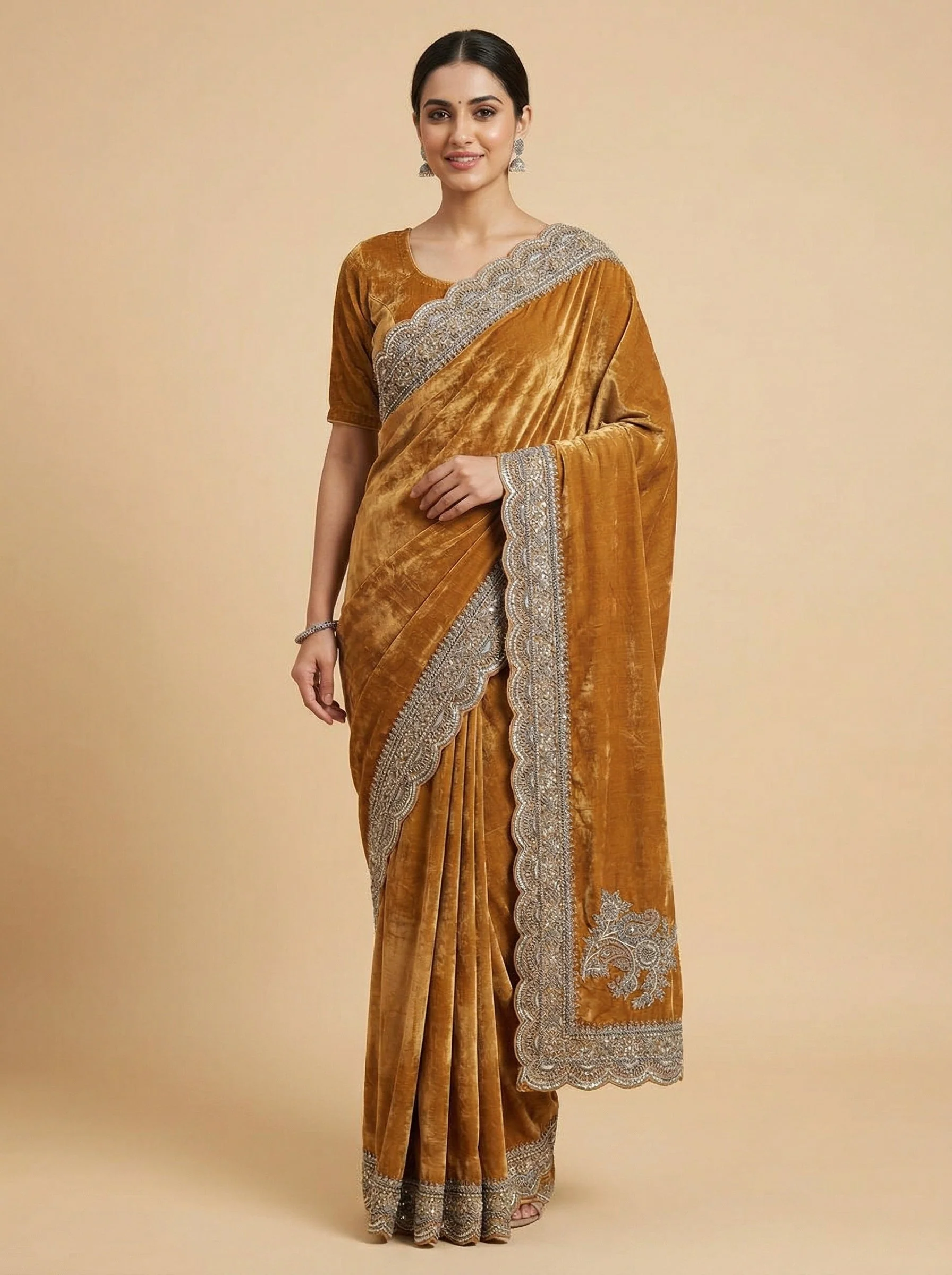 Rust Copper Opulent Embroidered Saree