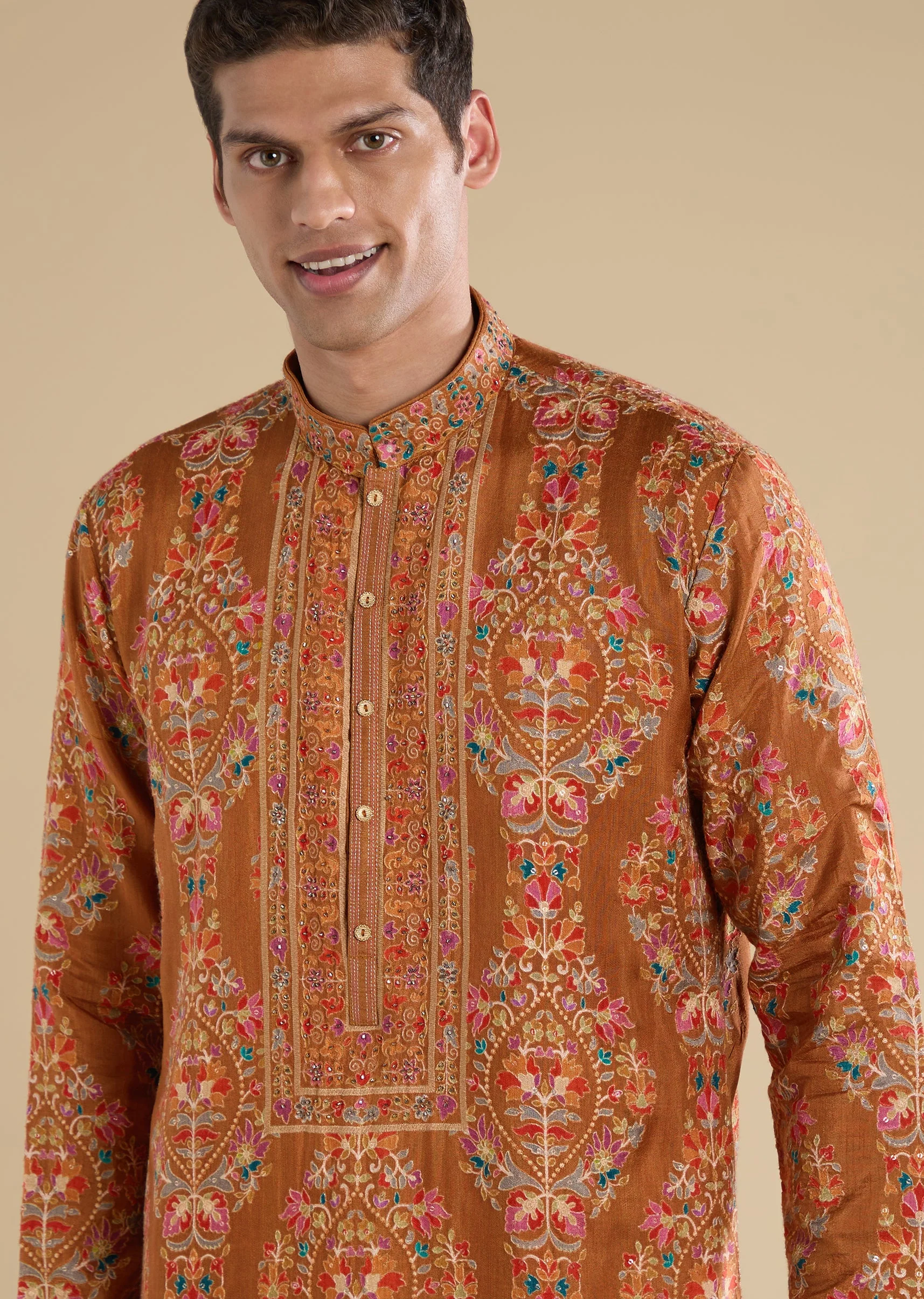 Rust Embellished Kurta Set