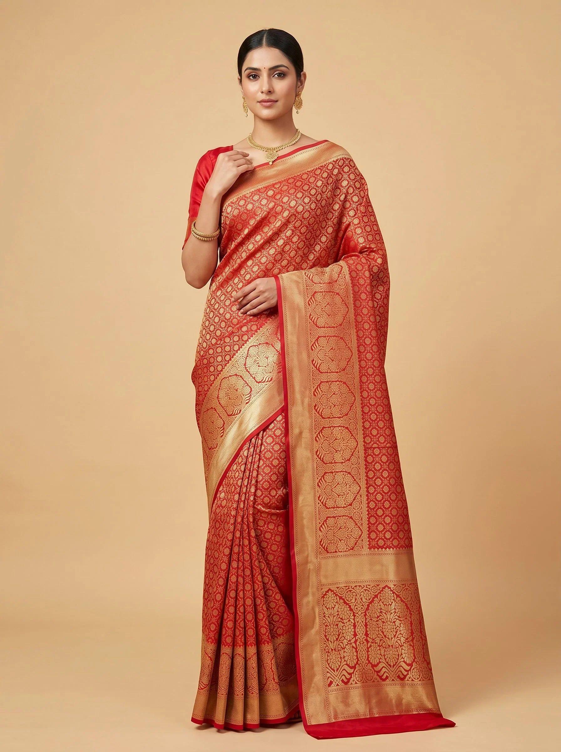 Rust Golden Tone Handloom Saree
