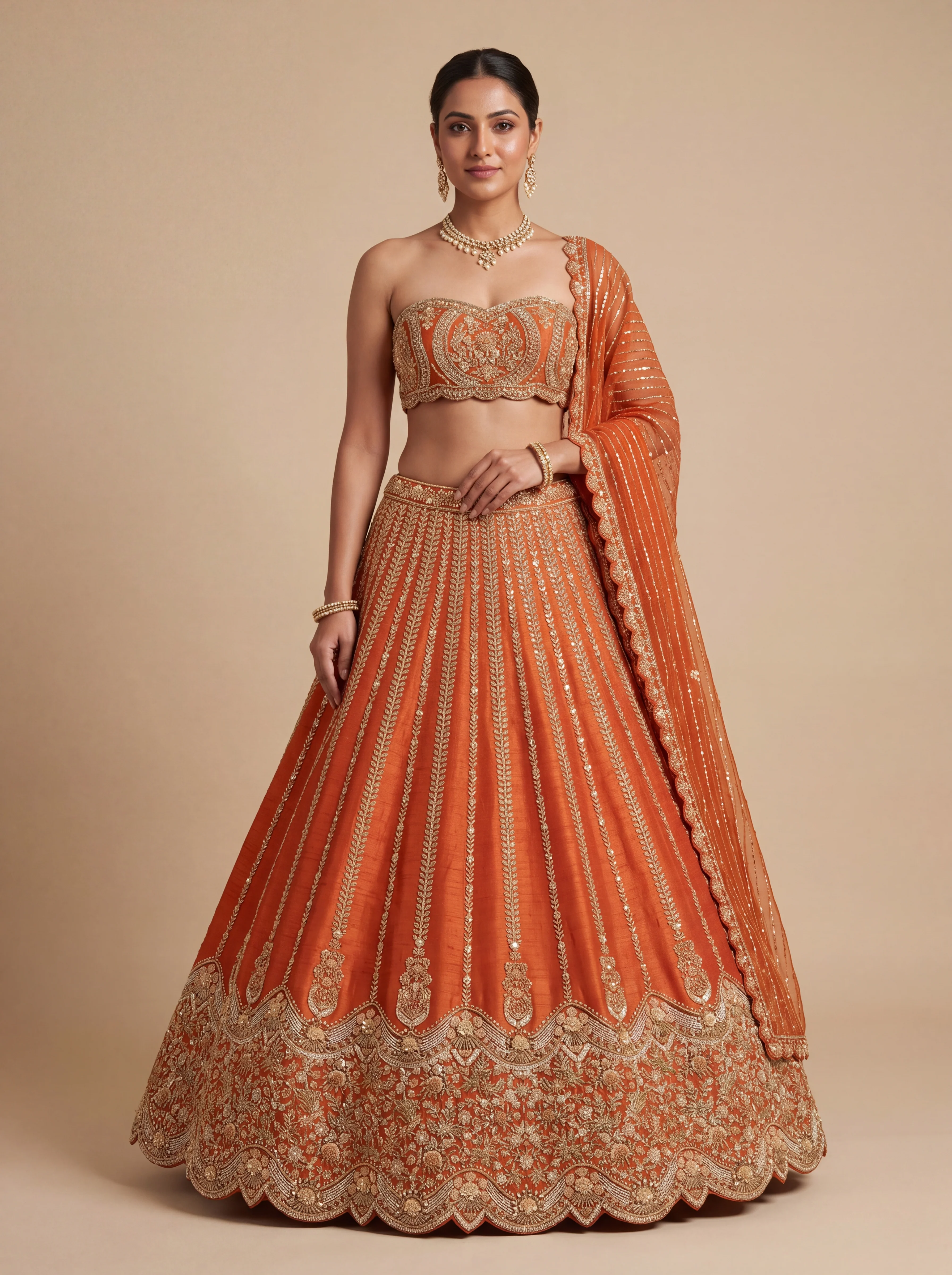 Rust Pheras Bridal Lehenga With Heavy Embroidery Classic Volume