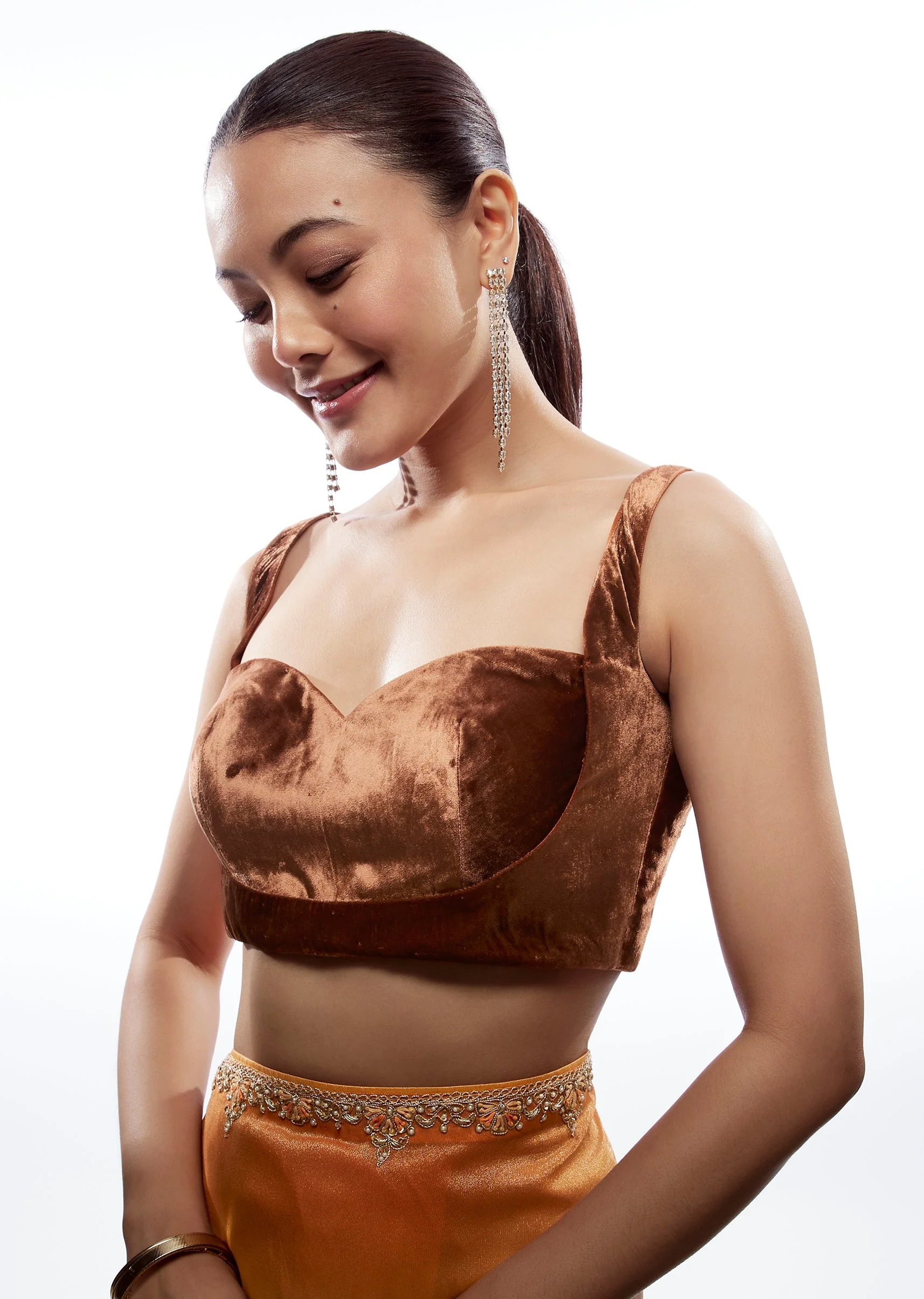 Rust Velvet Fancy Neck Blouse - Image 4