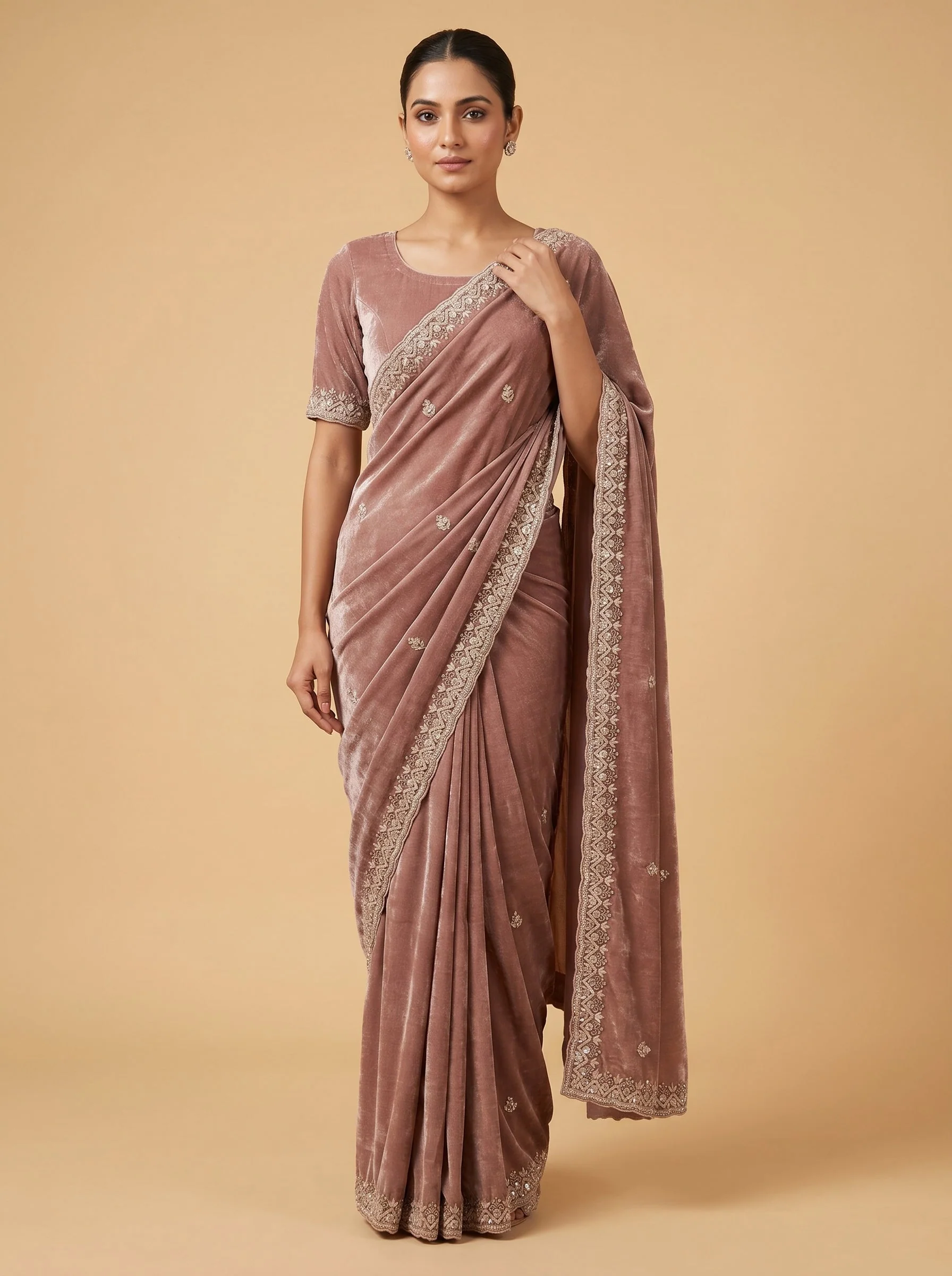 Rust Warm Embellishment Embroidered Saree