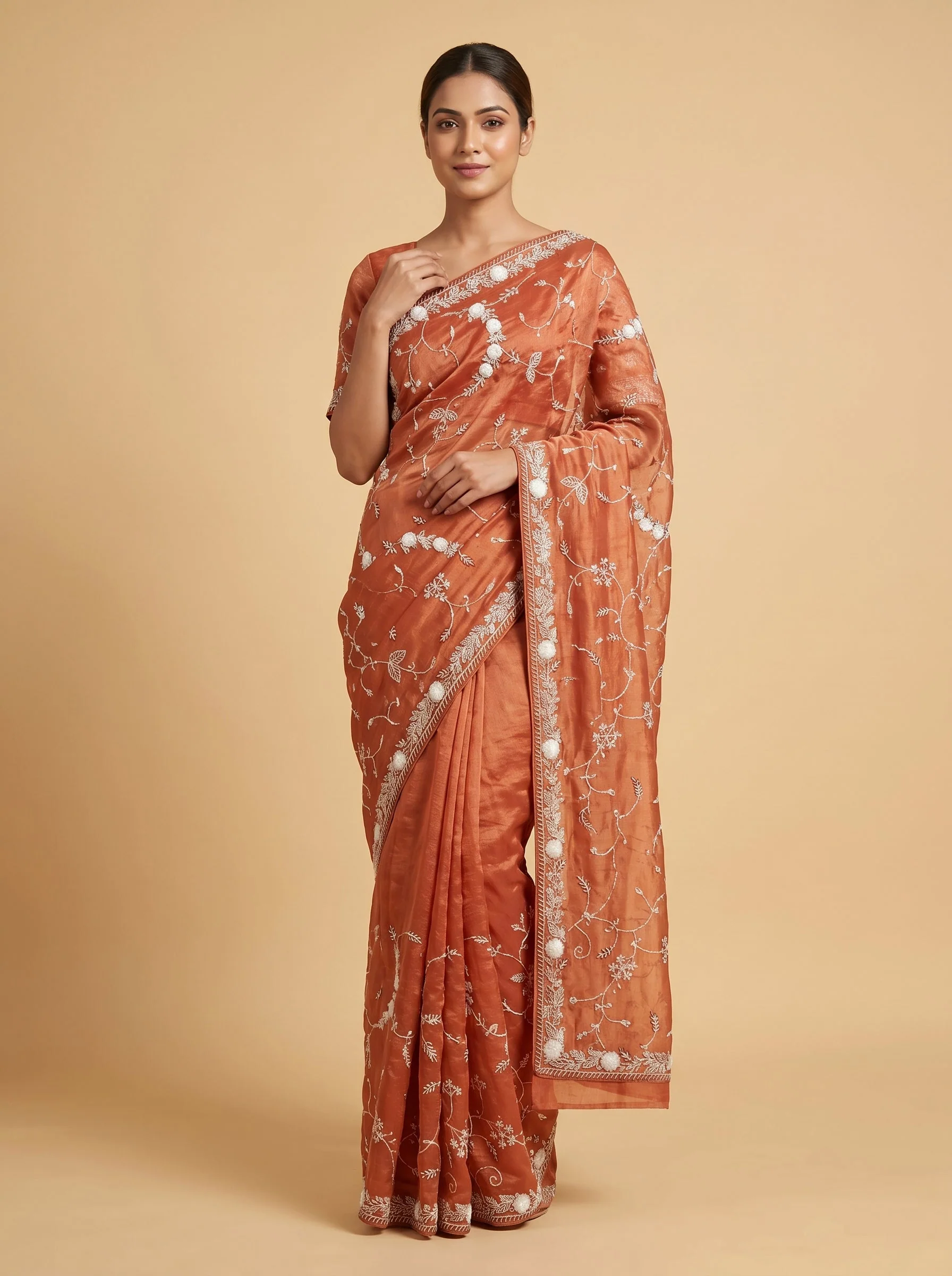 Rust Warm Embroidered Saree