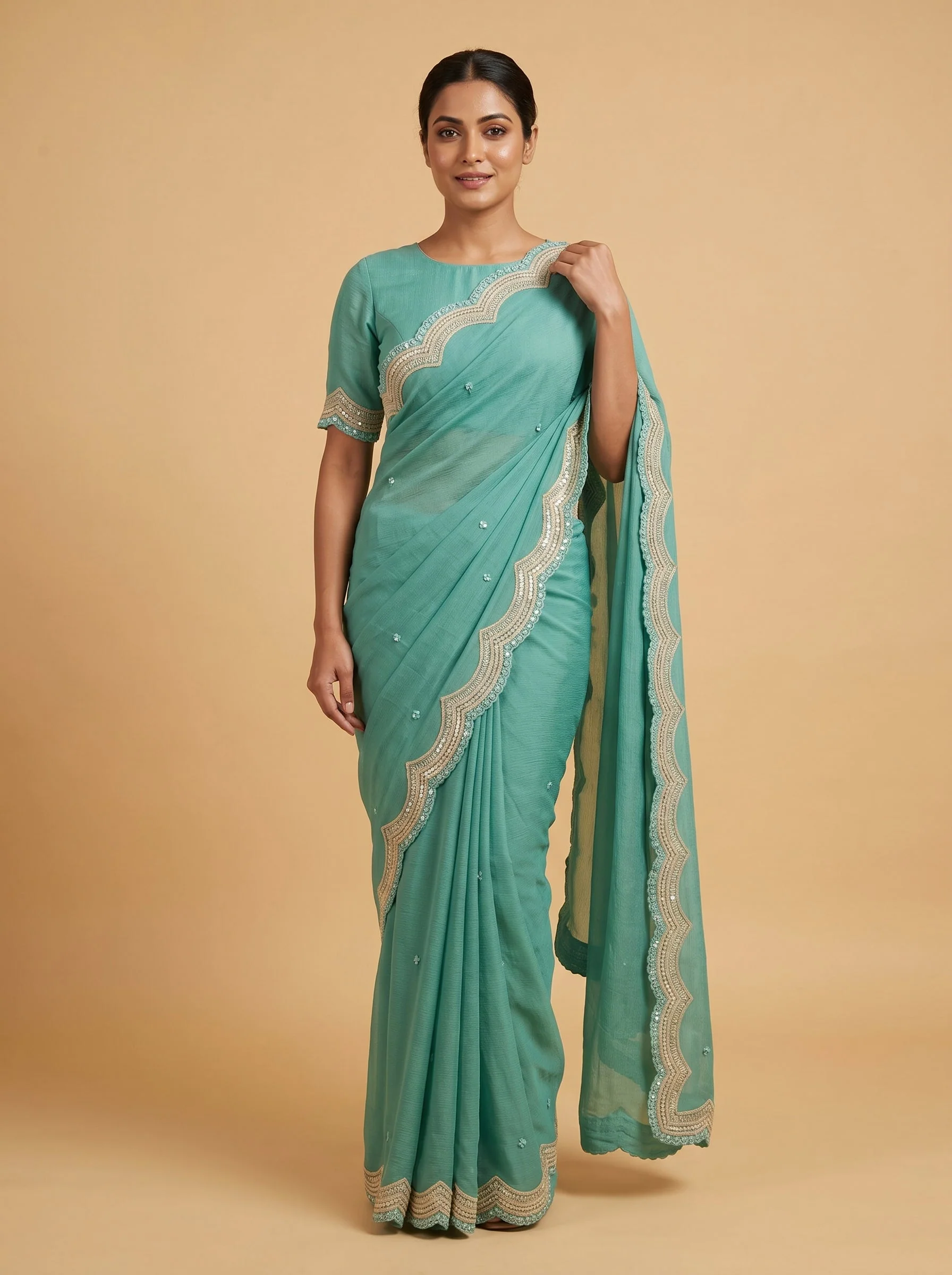 Sage Green Elegant Embroidered Saree