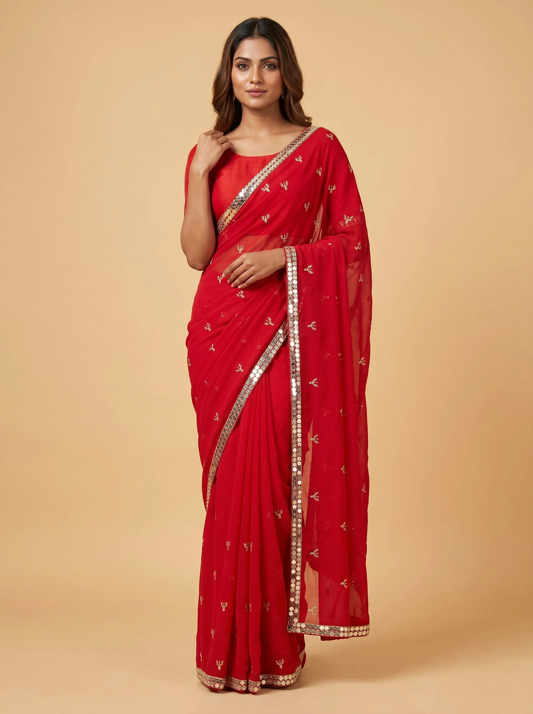 Scarlet Embroidered Radiance Saree