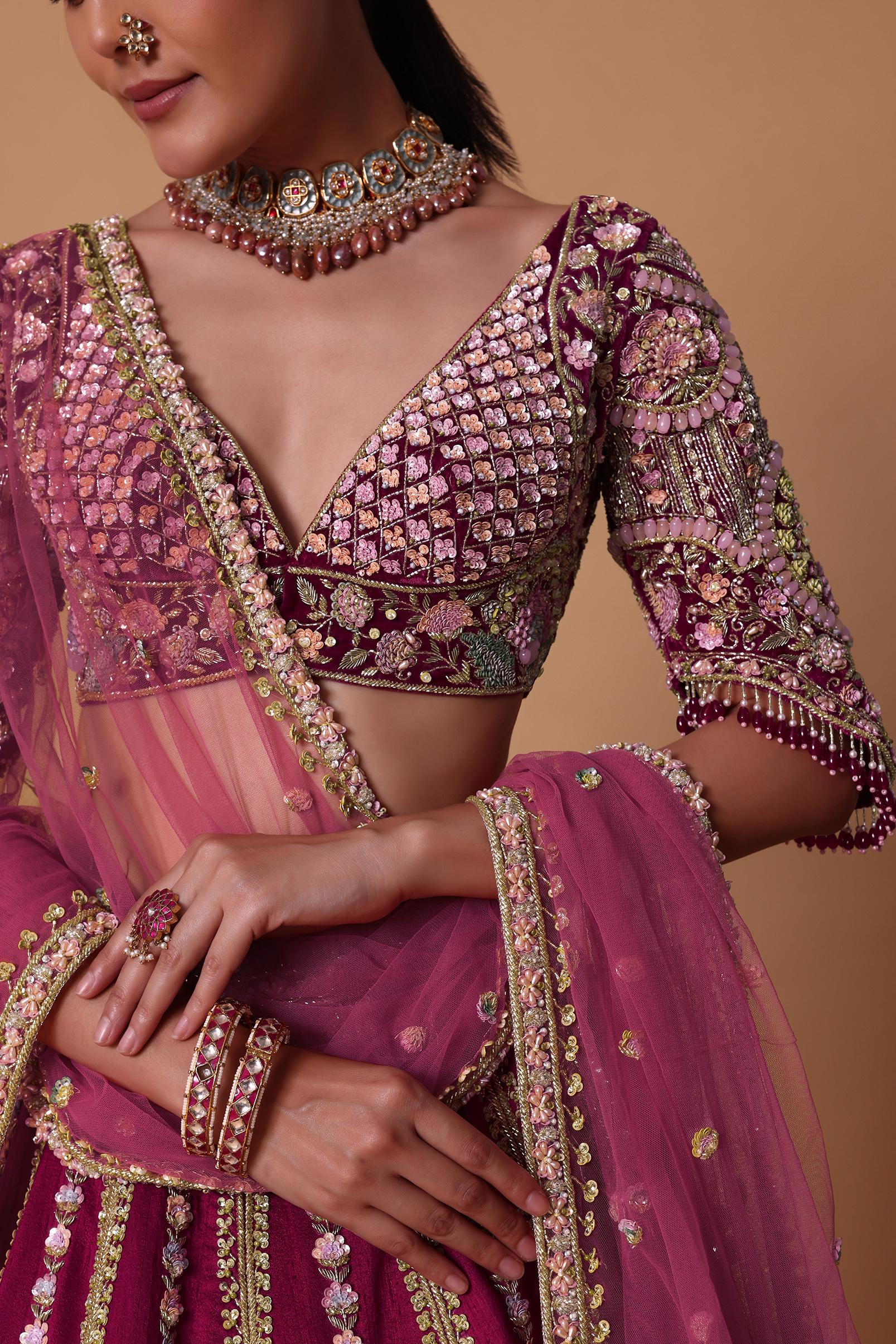 Scarlet Red Raw Silk 16 Kali Zardosi Lehenga With Koti Style Blouse Set - Image 6