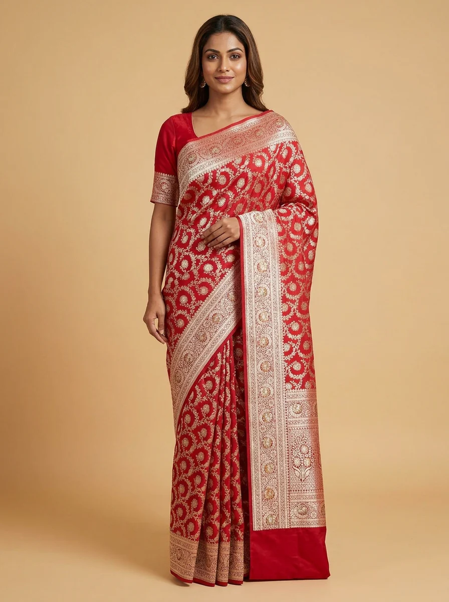 Scarlet Red Classic Handloom Saree - Image 3