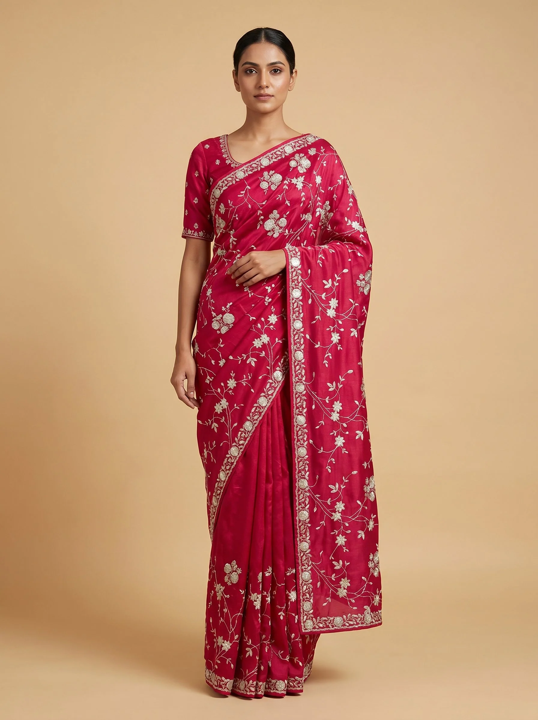 Scarlet Satin Shine Saree