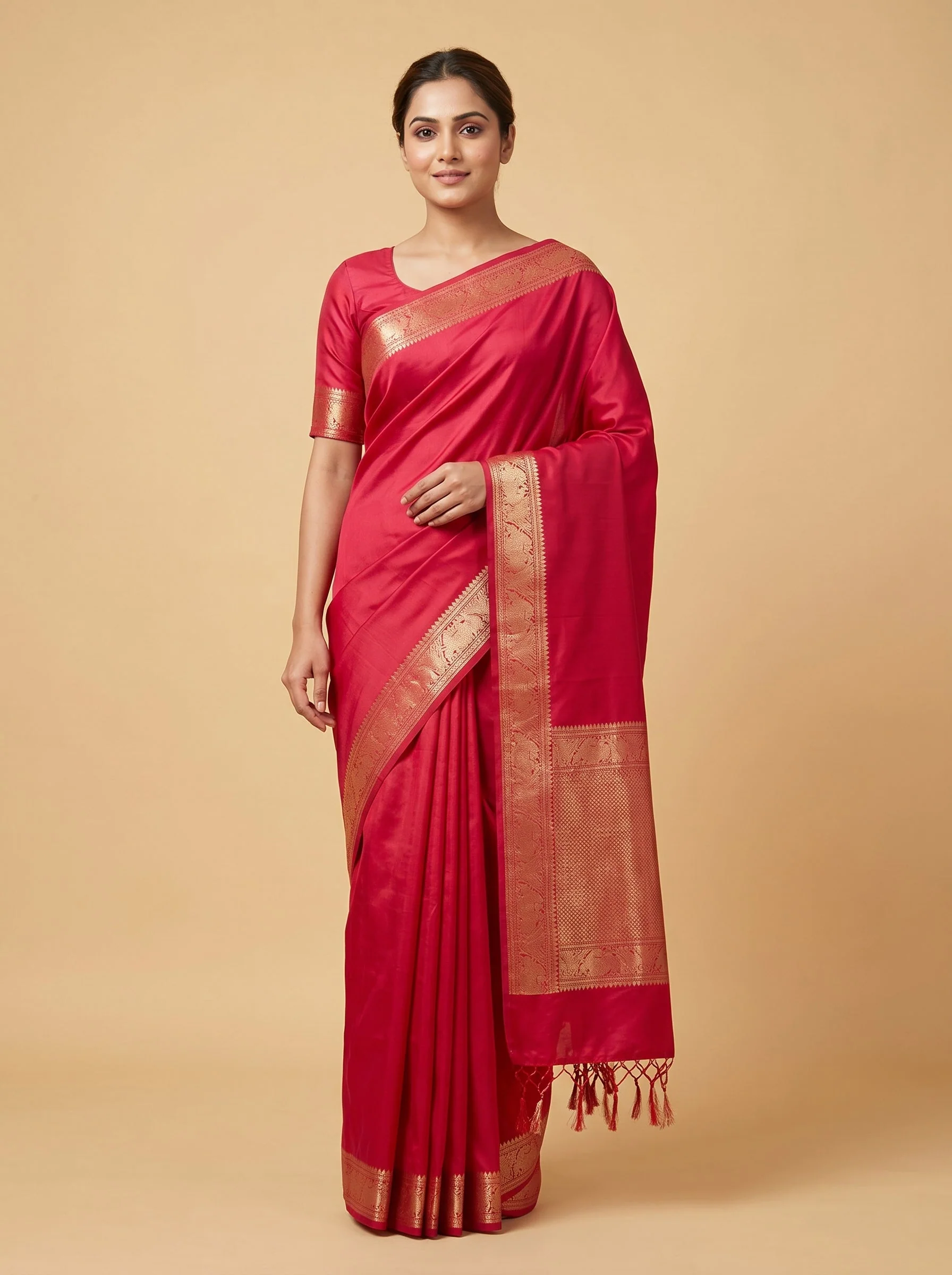 Scarlet Tassel Red Handloom Saree