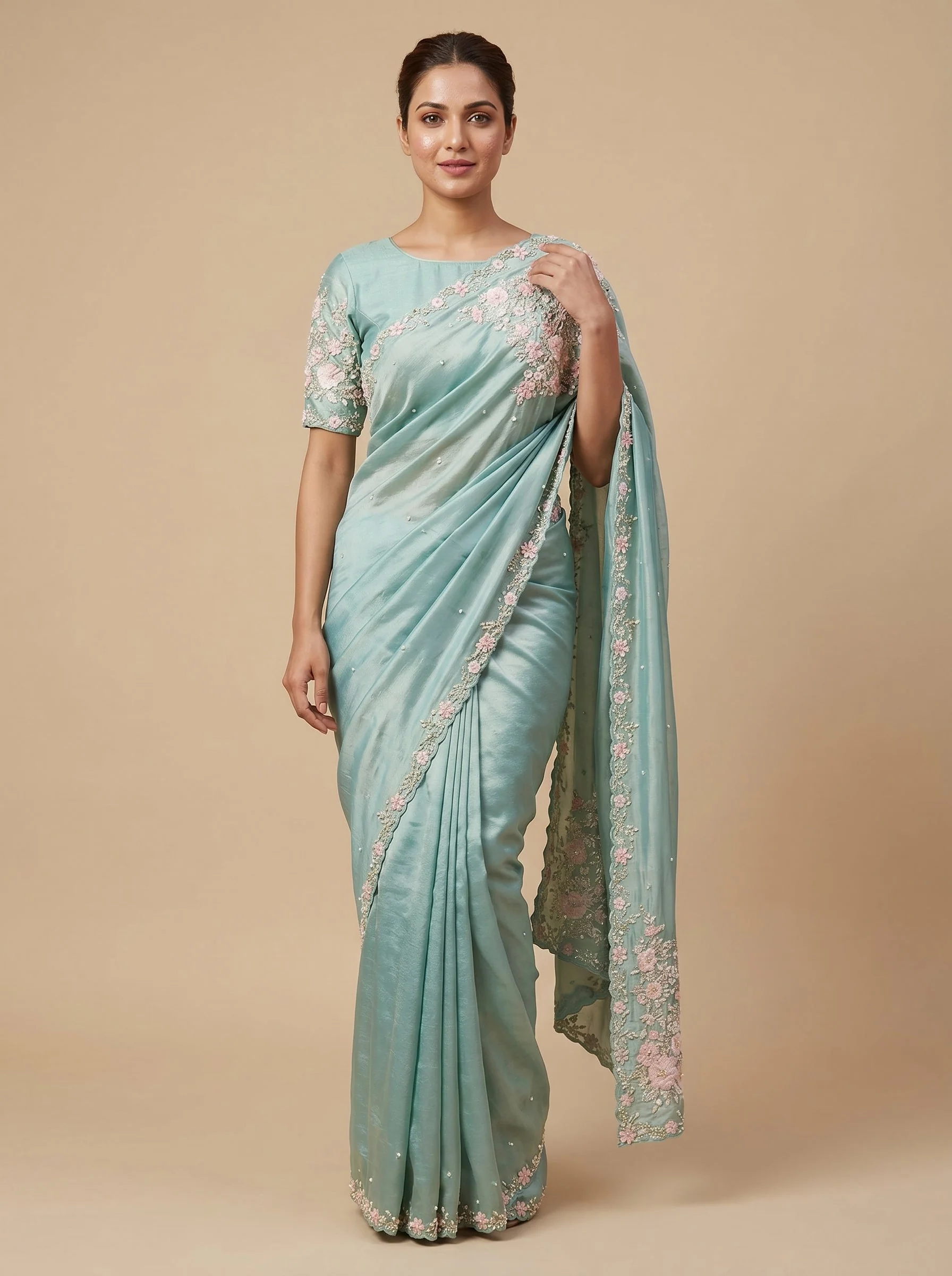 Sea Green Coastal Breeze Embroidered Saree