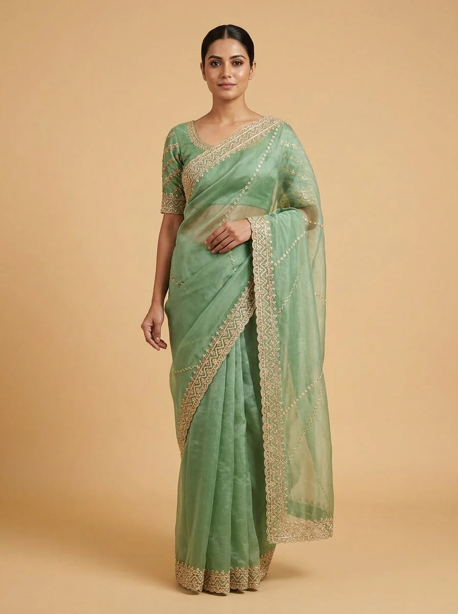 Sea Green Fresh Embroidered Saree