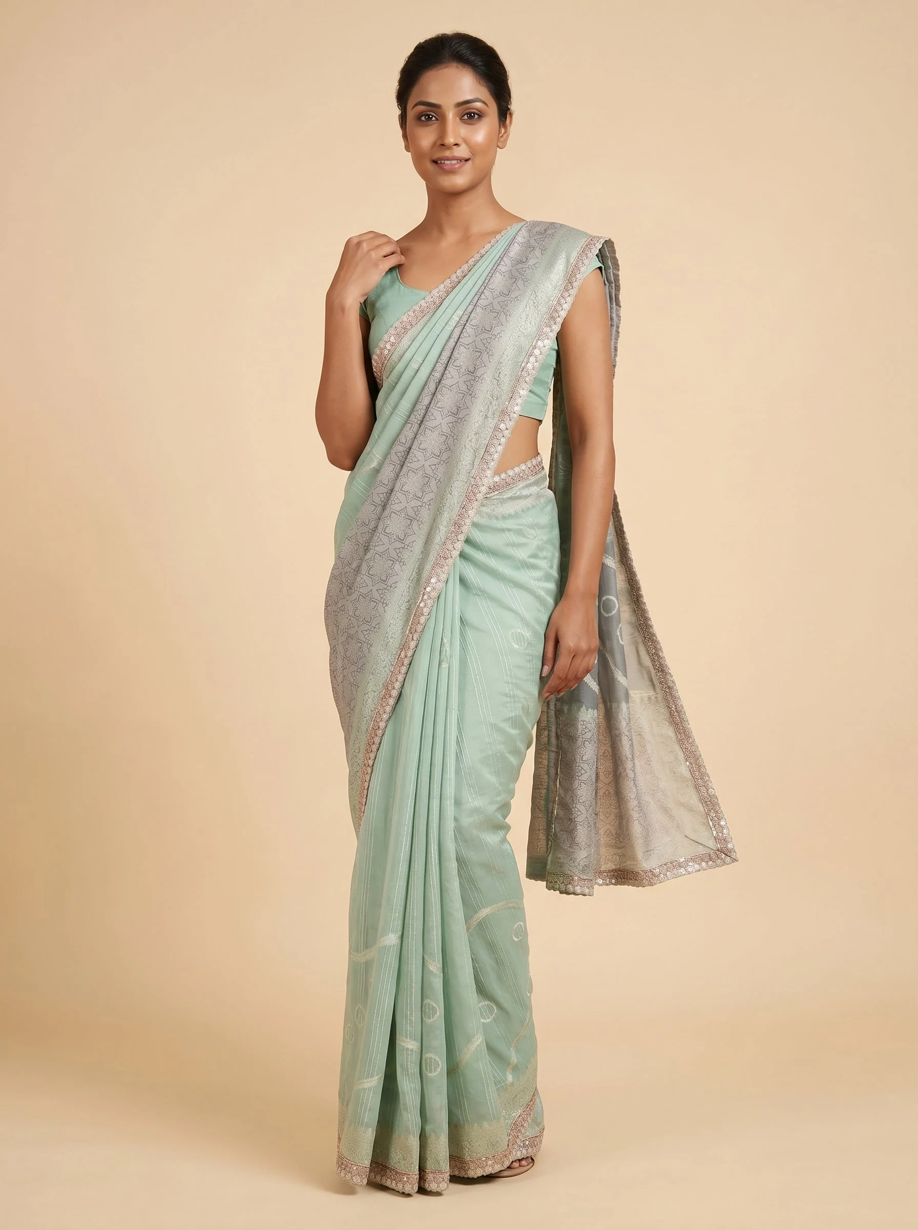 Sea Green Graceful Embroidered Saree