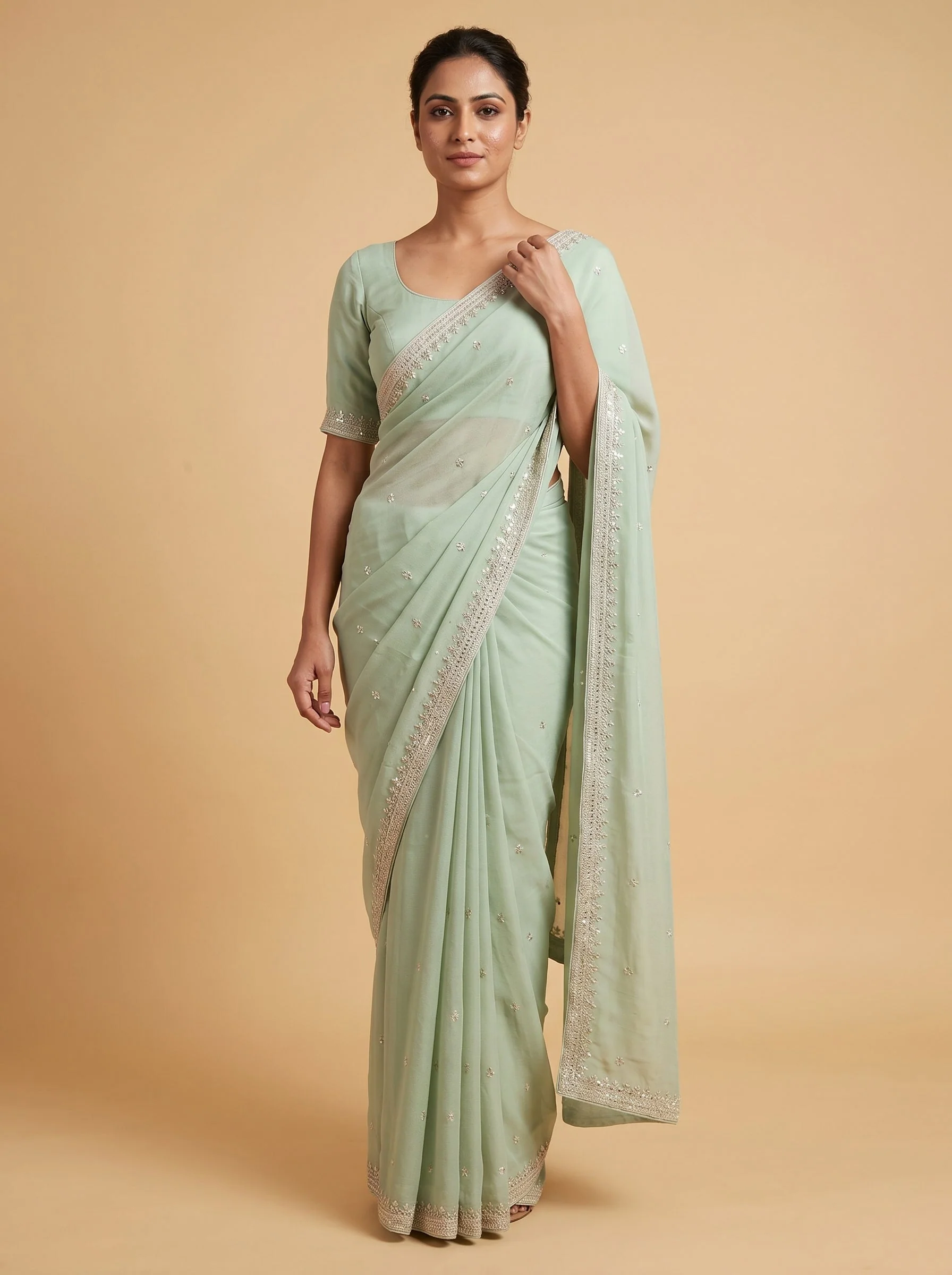 Sea Green Revitalized Embroidered Saree