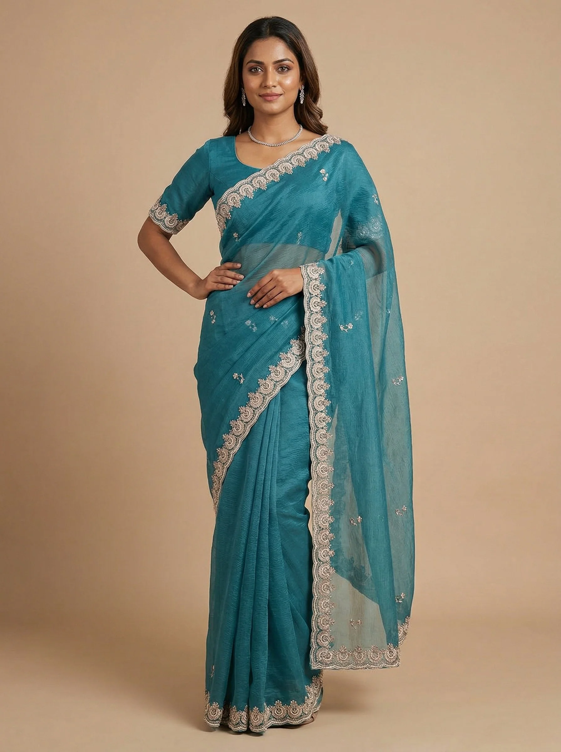 Sea Green Still Embroidered Saree