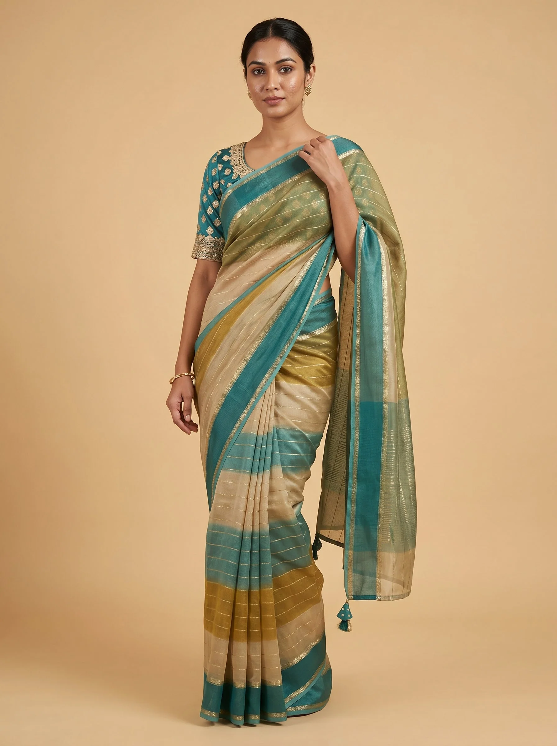 Sea Green Wave Embroidery Saree
