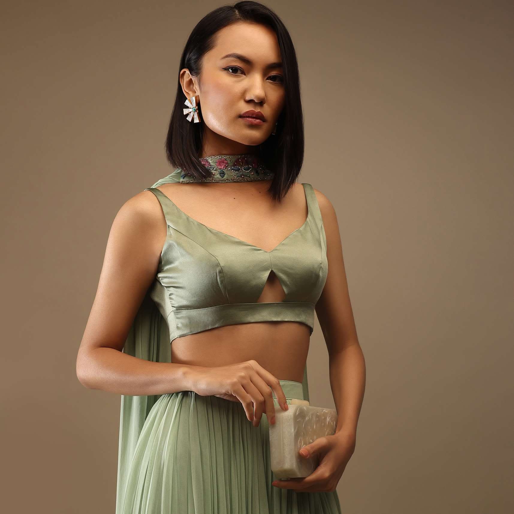 Seaspray Sleeveless Blouse With A Triangle Cut Out At The Bottom Back Tie-Up And Hooks Closure - Image 2