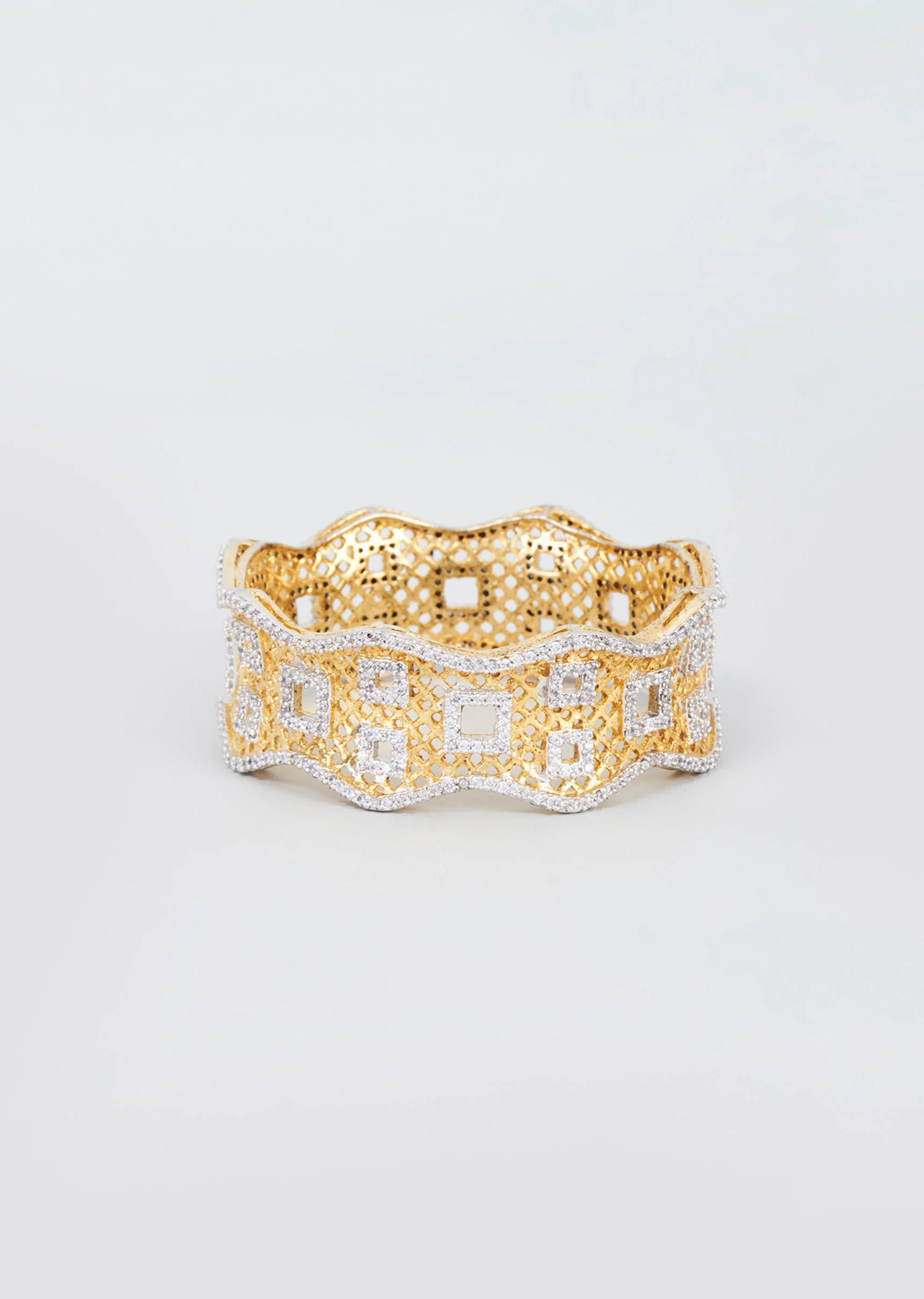 Silver And Gold Sparkling Finish Zircon Kada