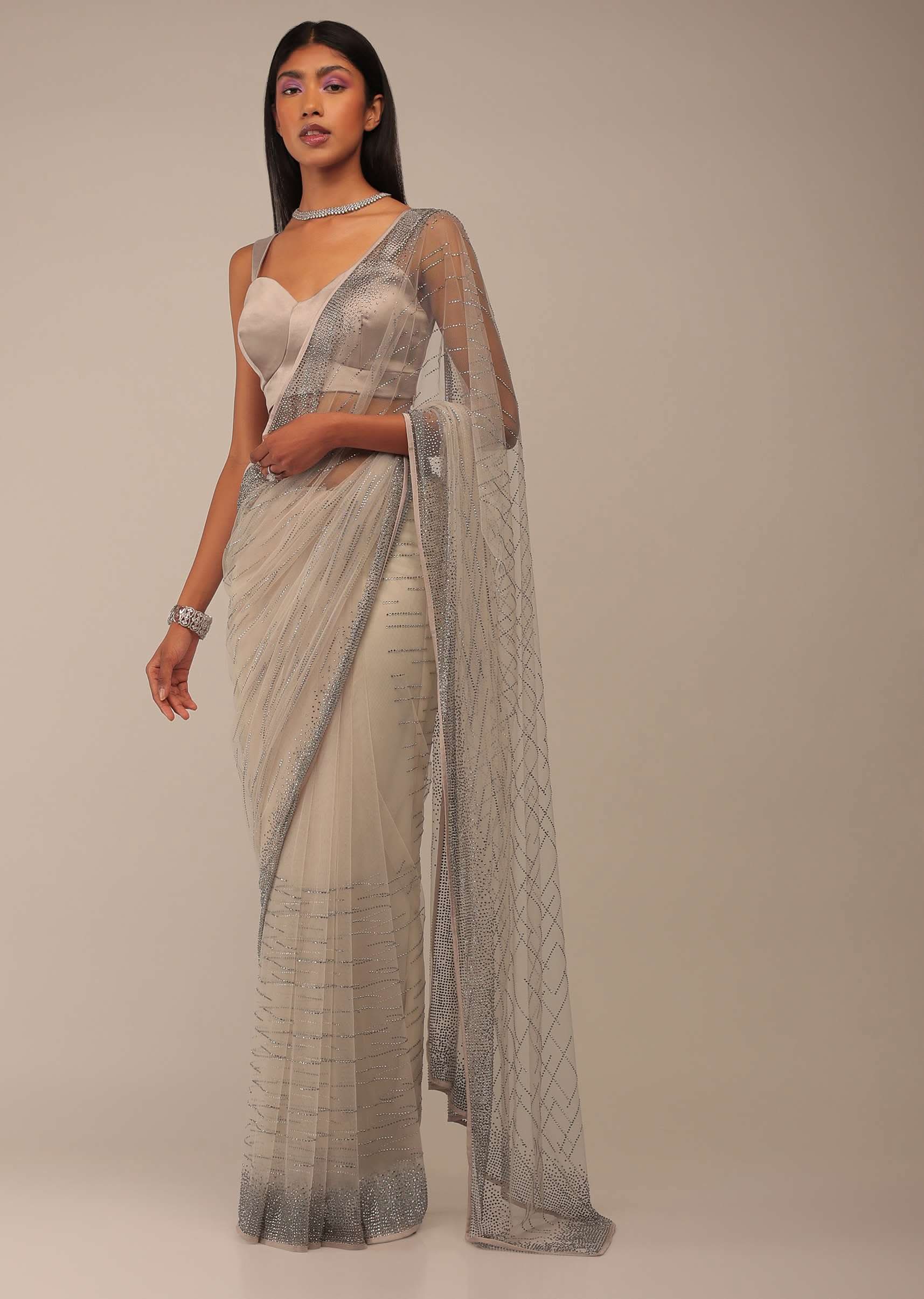 Silver Birch Saree With Stones Embellishment - Image 3