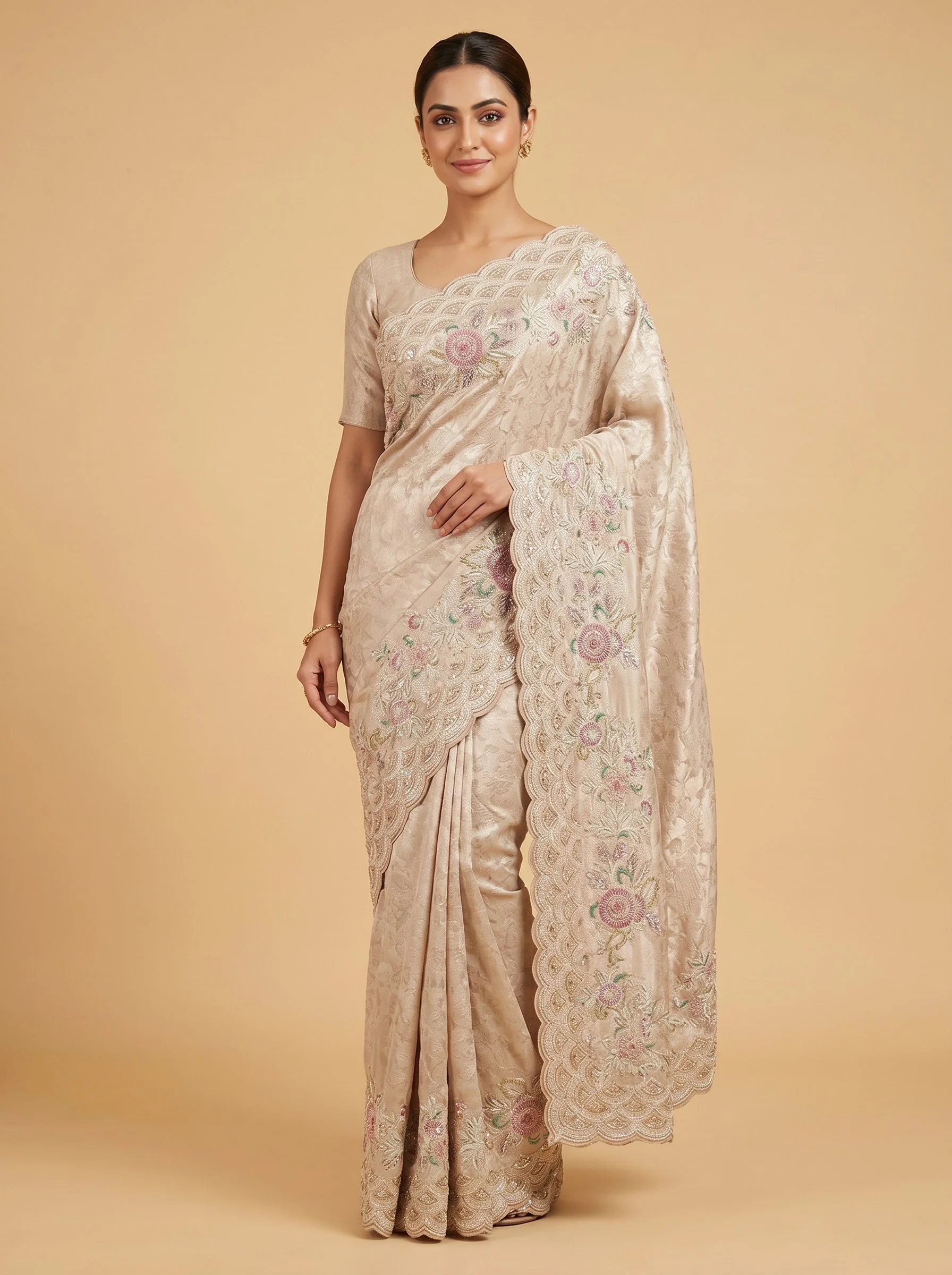 Silver Delicate Craft Embroidered Saree