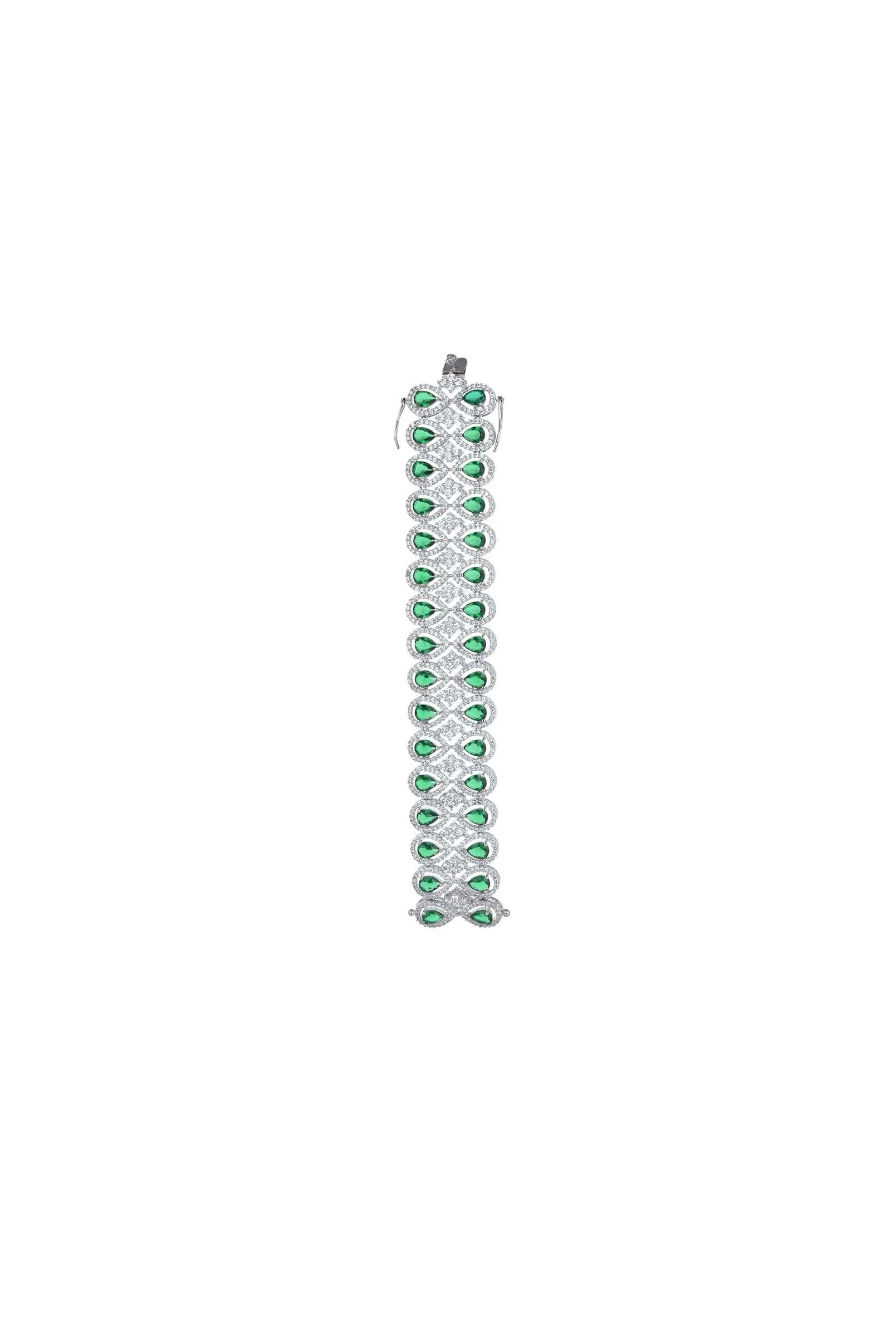 Silver Finish Bracelet Studded With Synthetic Emerald Stones - Image 3