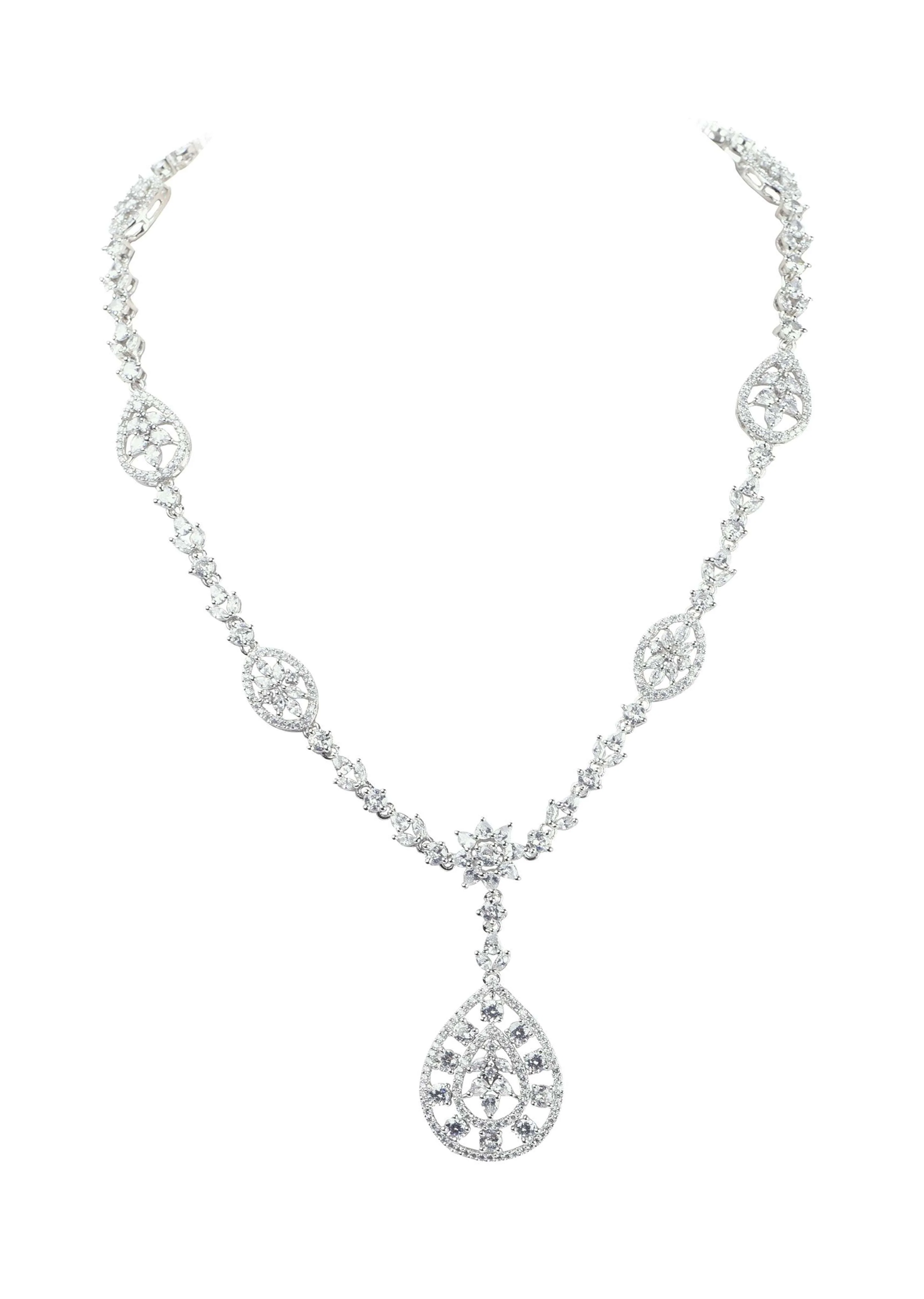 Silver Finish Necklace And Earring Set In Mix Metal With Faux Diamonds - Image 2