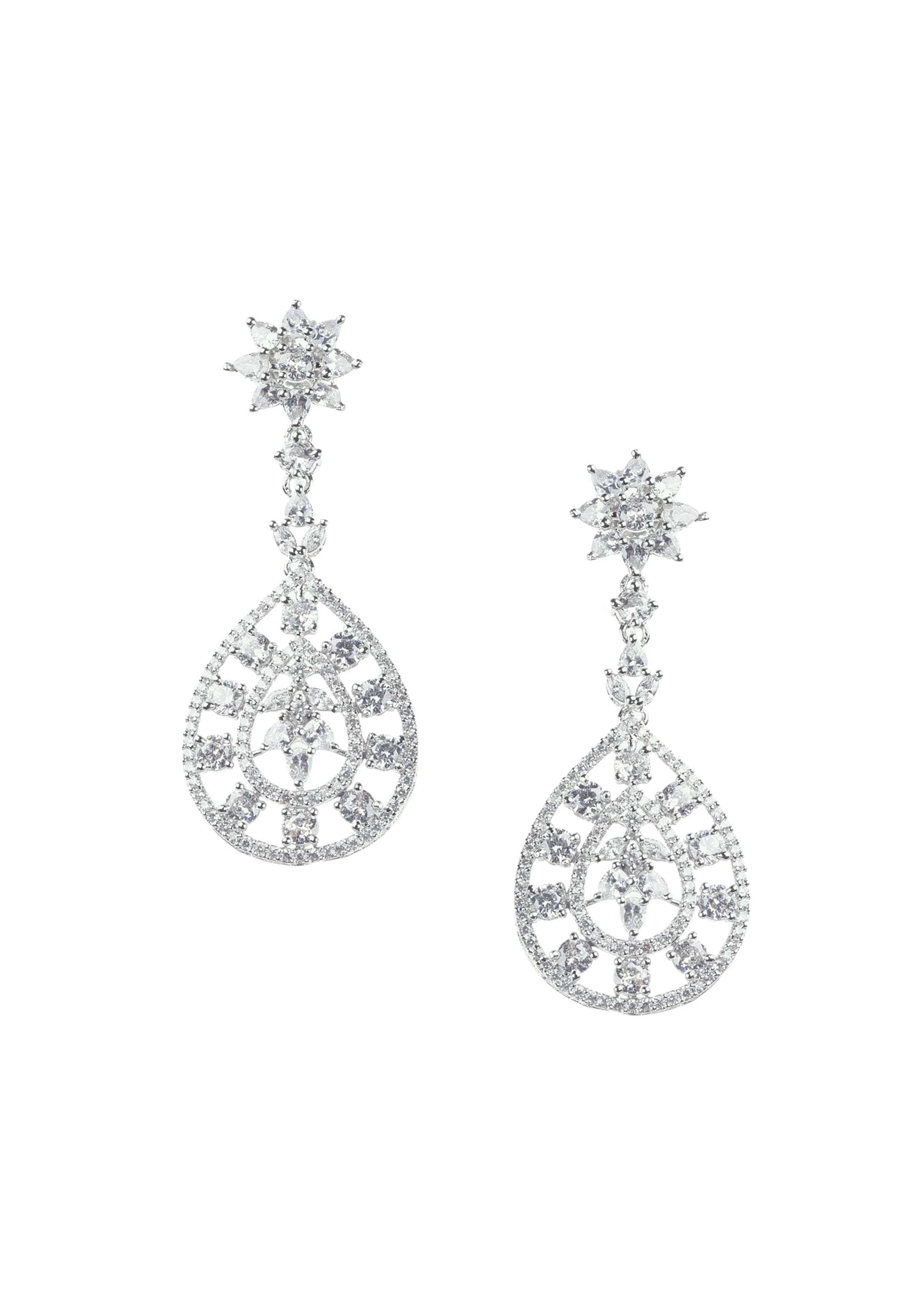 Silver Finish Necklace And Earring Set In Mix Metal With Faux Diamonds - Image 4