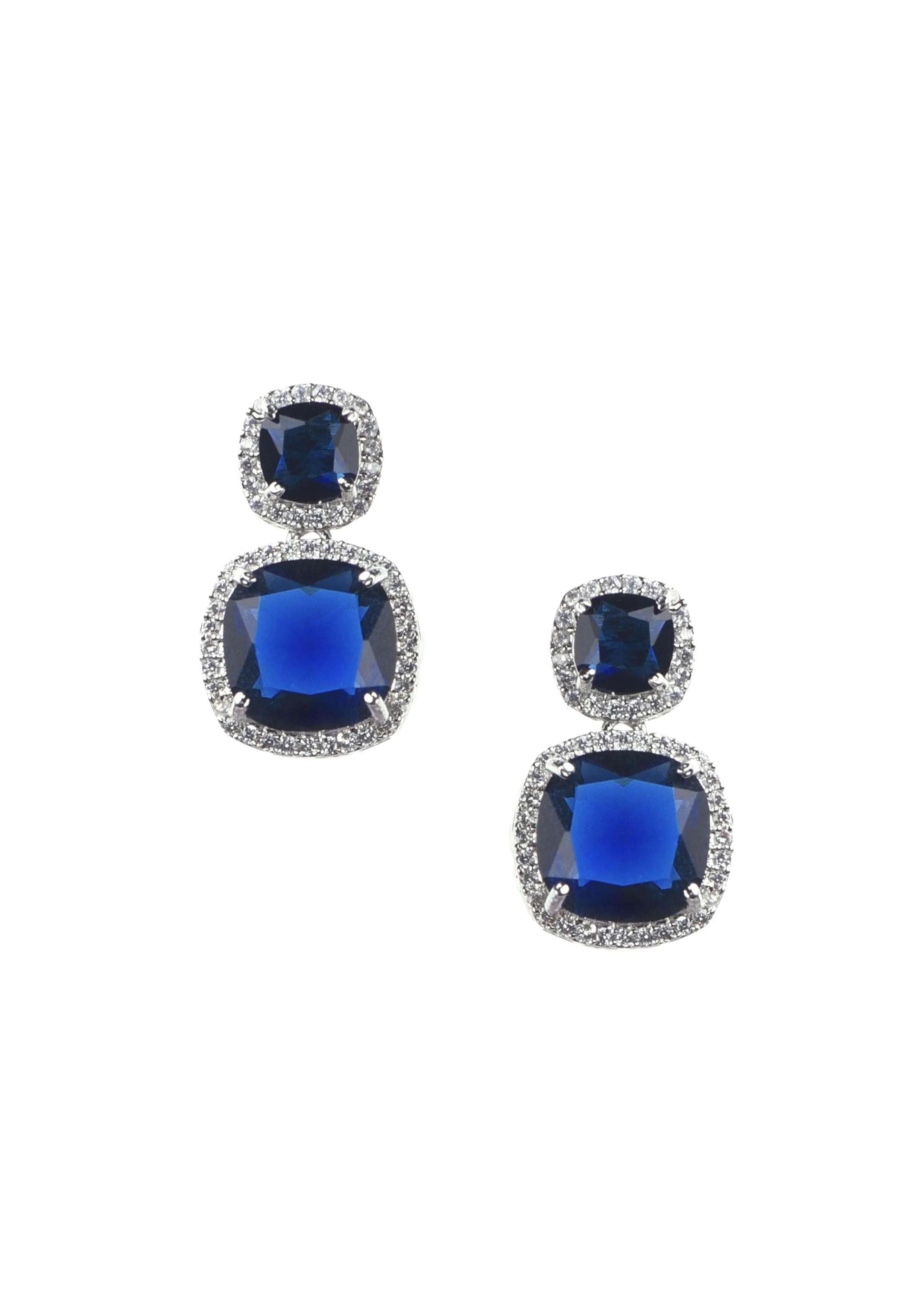 Silver Finish Saphhire Necklace And Earring Set In Mix Metal - Image 7