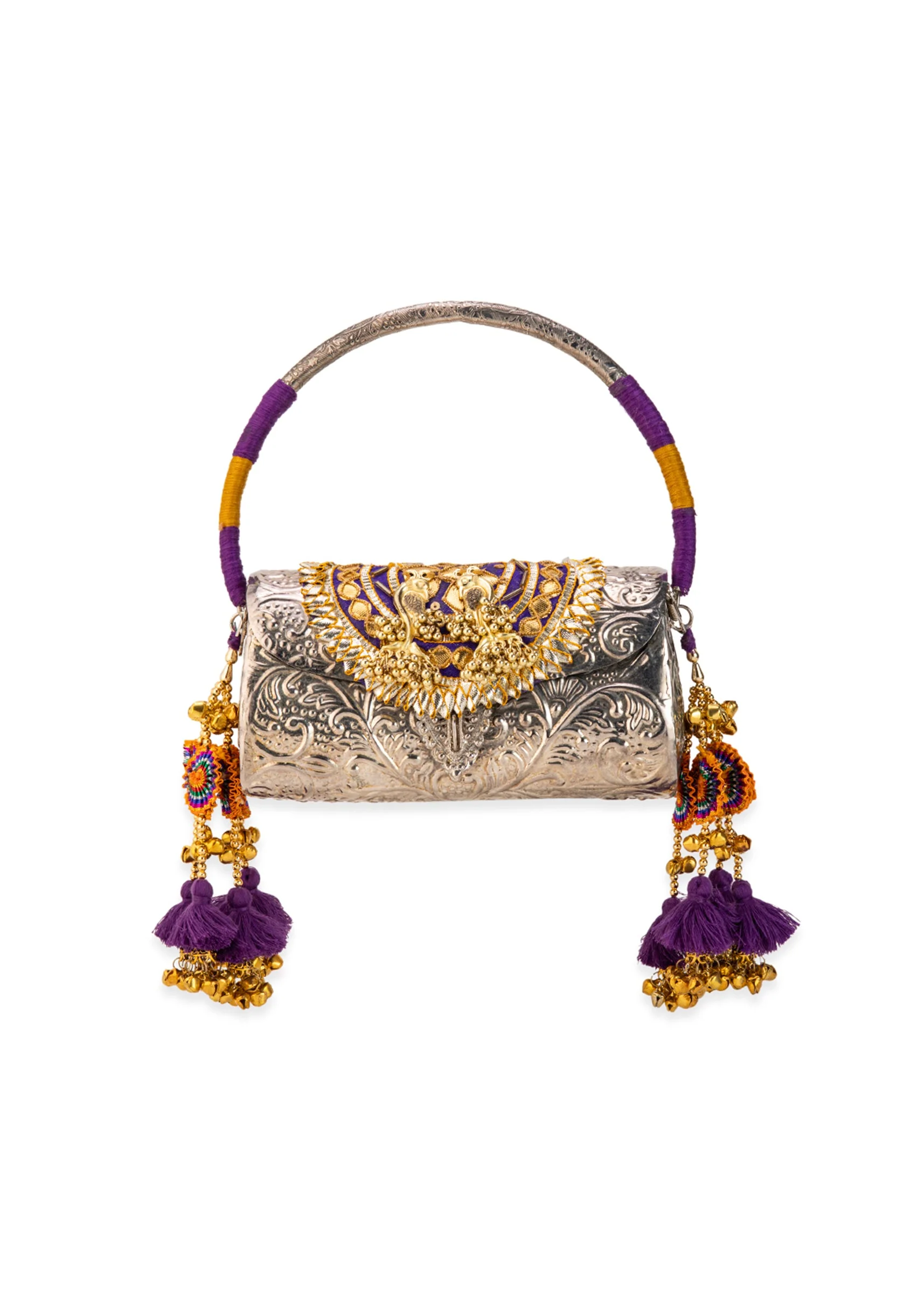 Silver Floral Etched Textured Metal Bag - Image 2
