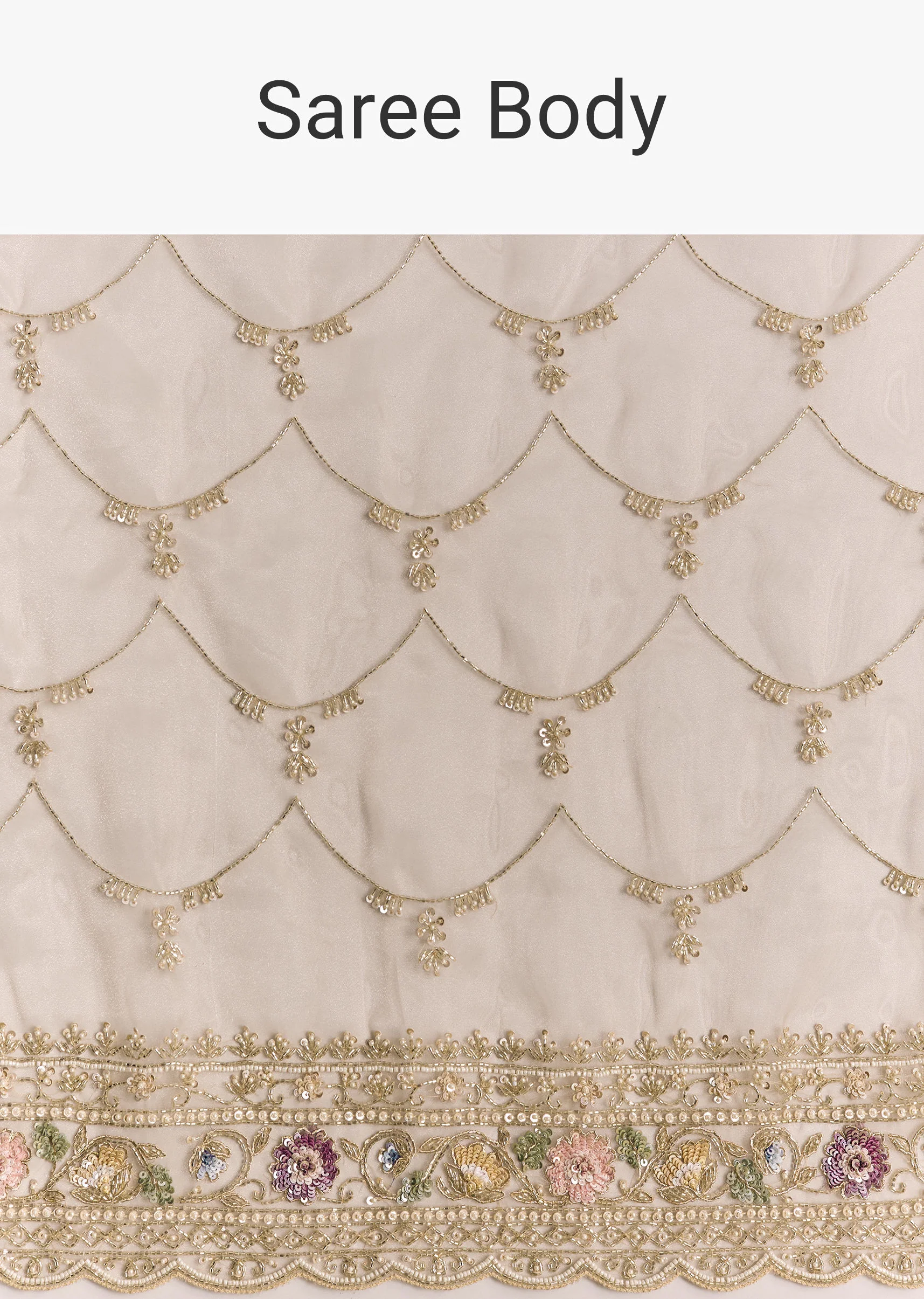 Silver Glass Tissue Saree With Jaal Work And Multicolor Sequin Embroidery - Image 9