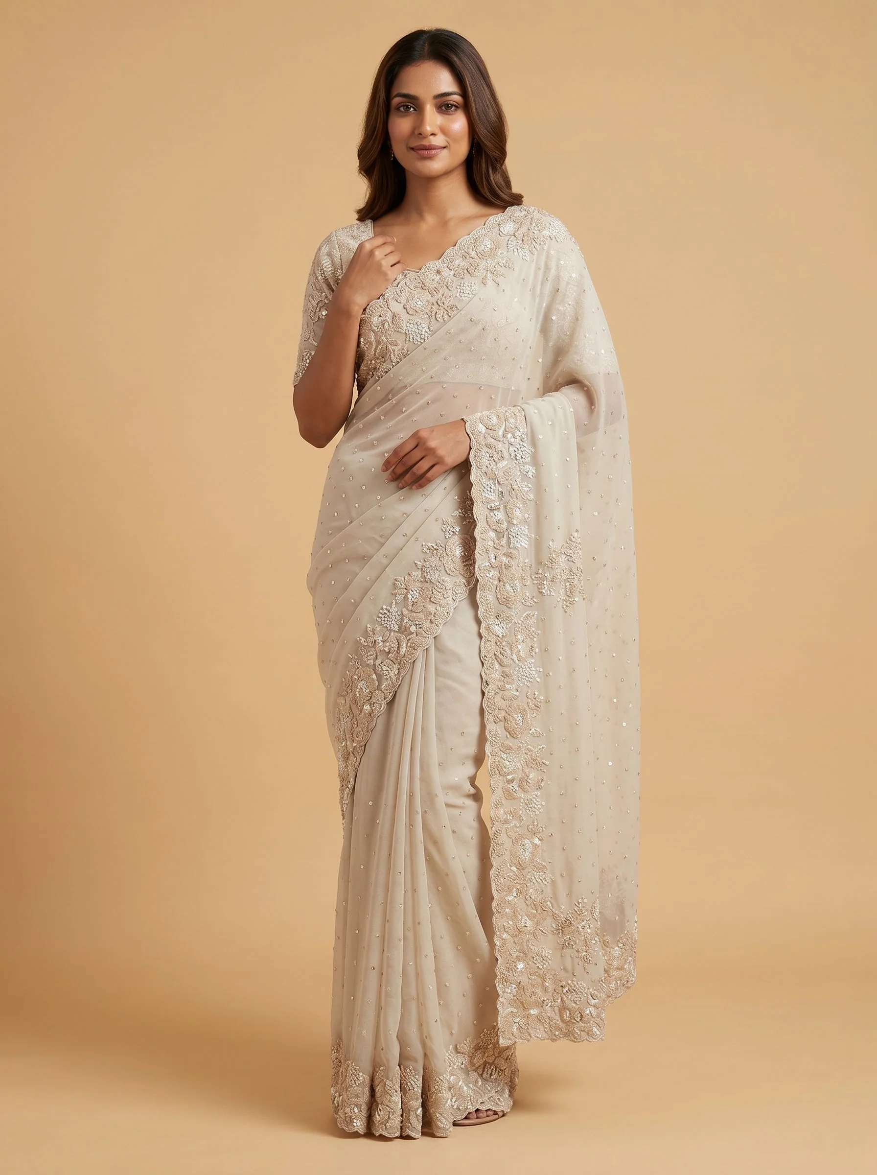 Silver Gleam Embroidered Saree