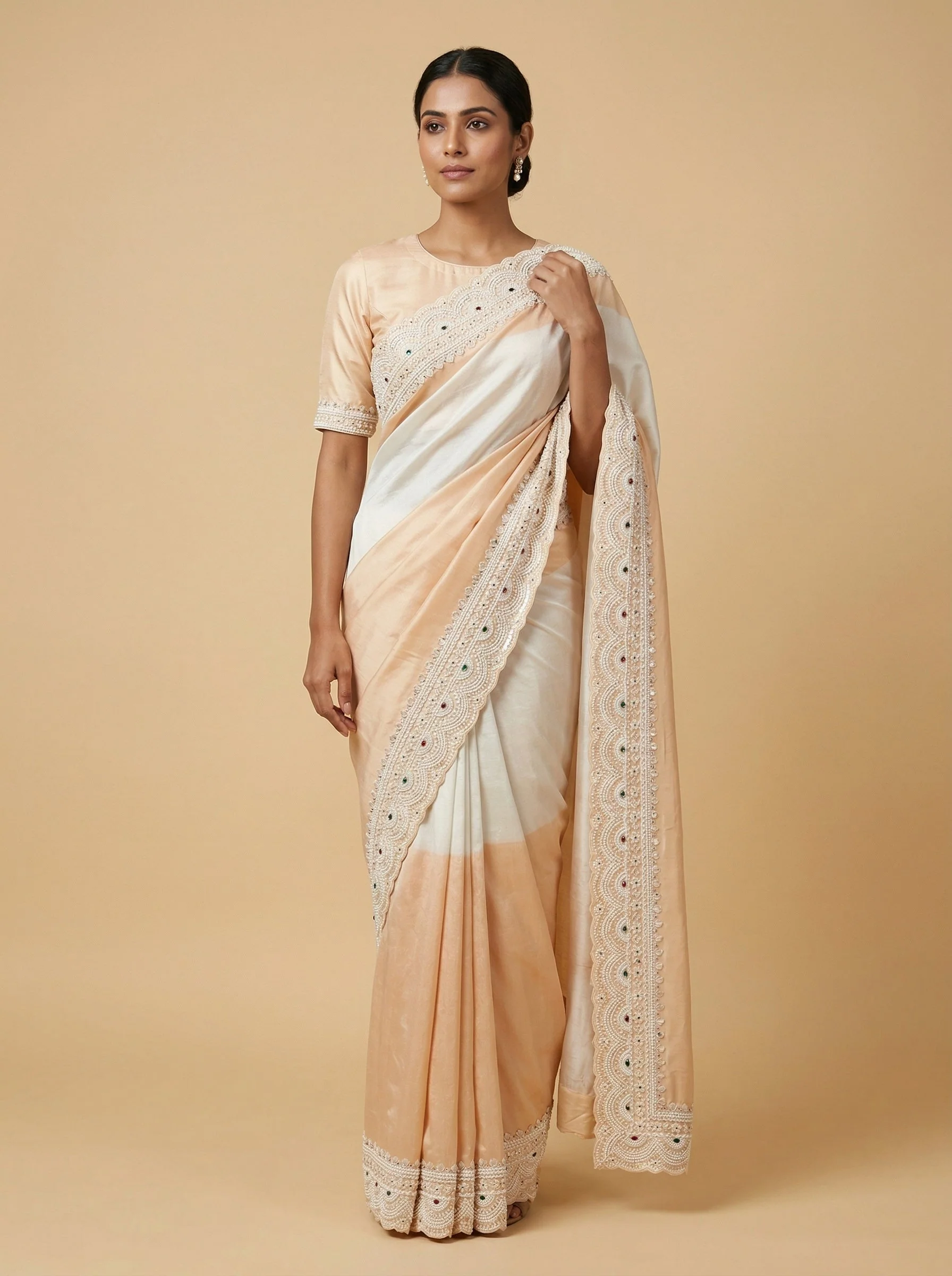 Silver Gold Contrast Embroidered Saree