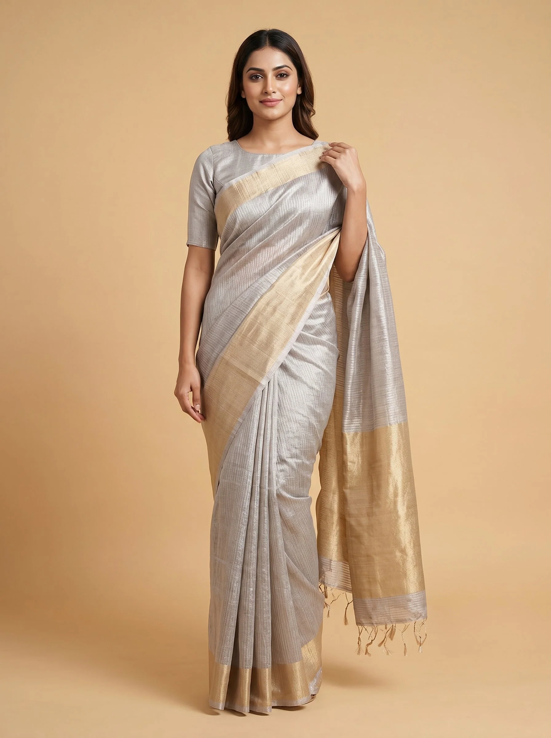Silver Gold Dual Tone Handloom Saree