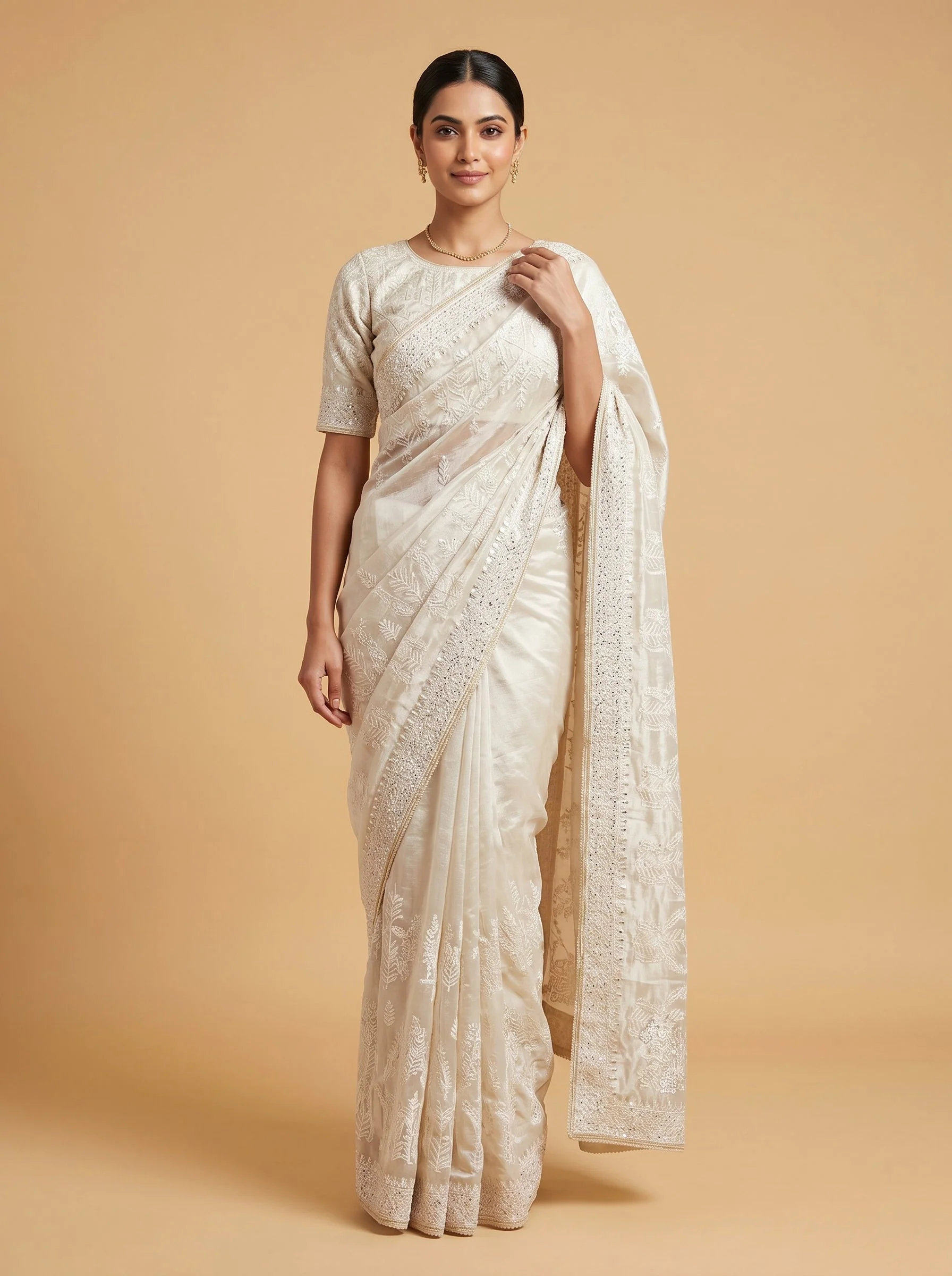 Silver Polished Craft Embroidered Saree