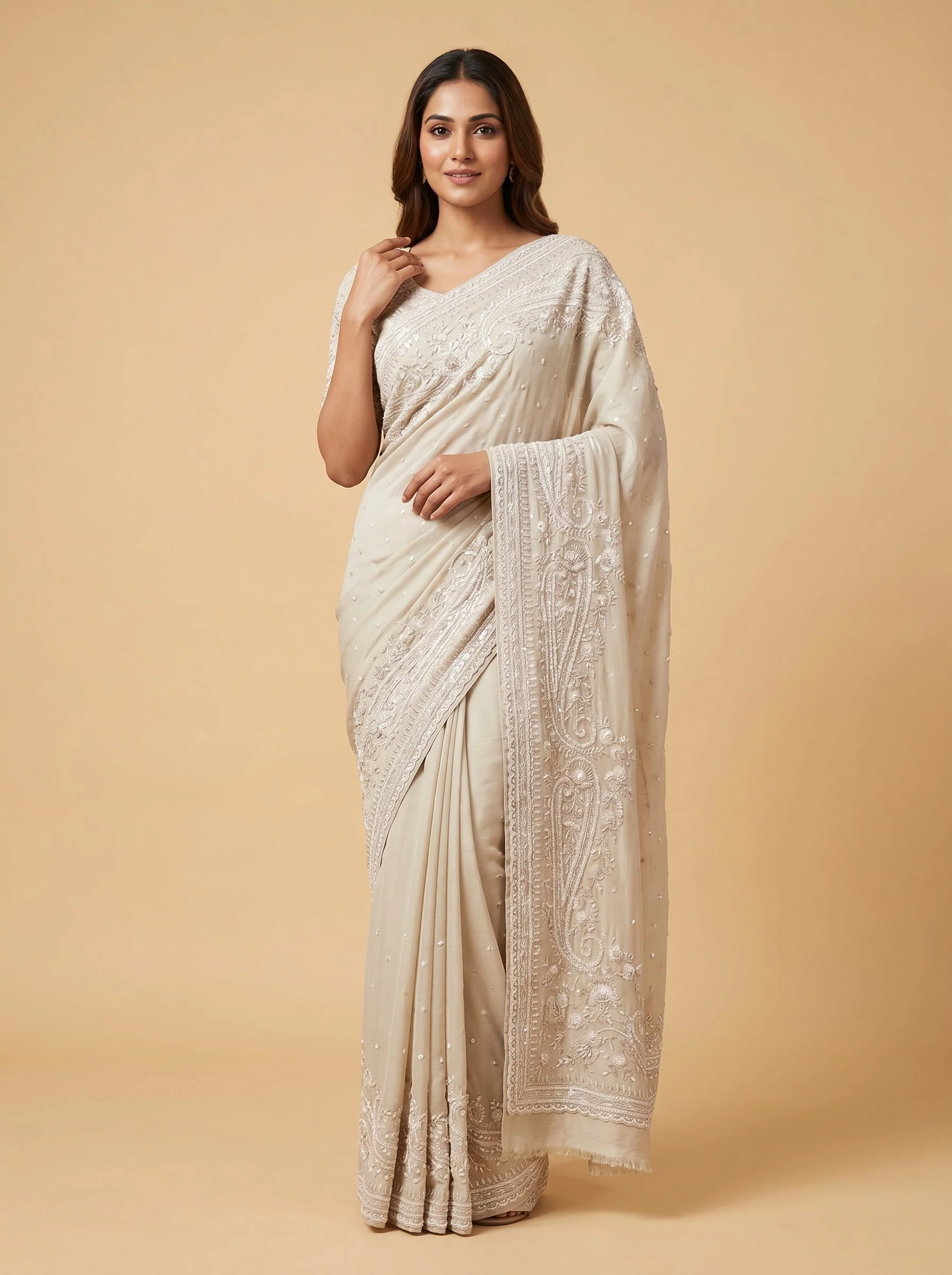 Silver Radiant Embroidered Saree