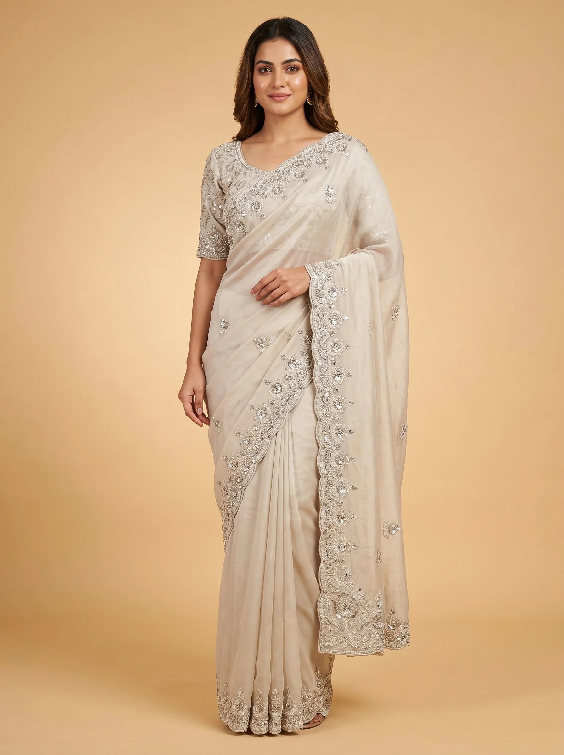 Silver Shine Embroidered Saree