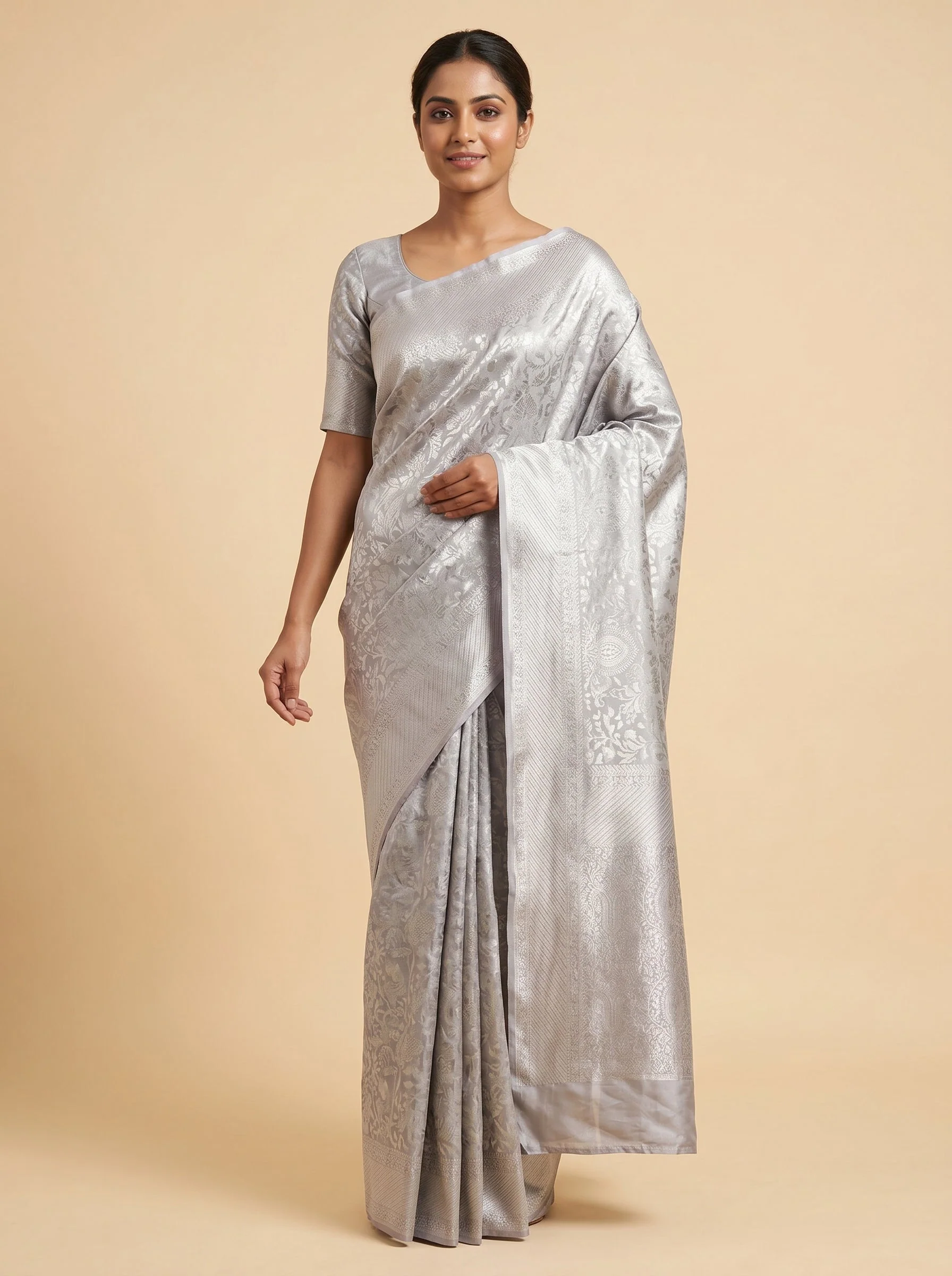 Silver Sleek Embroidery Saree