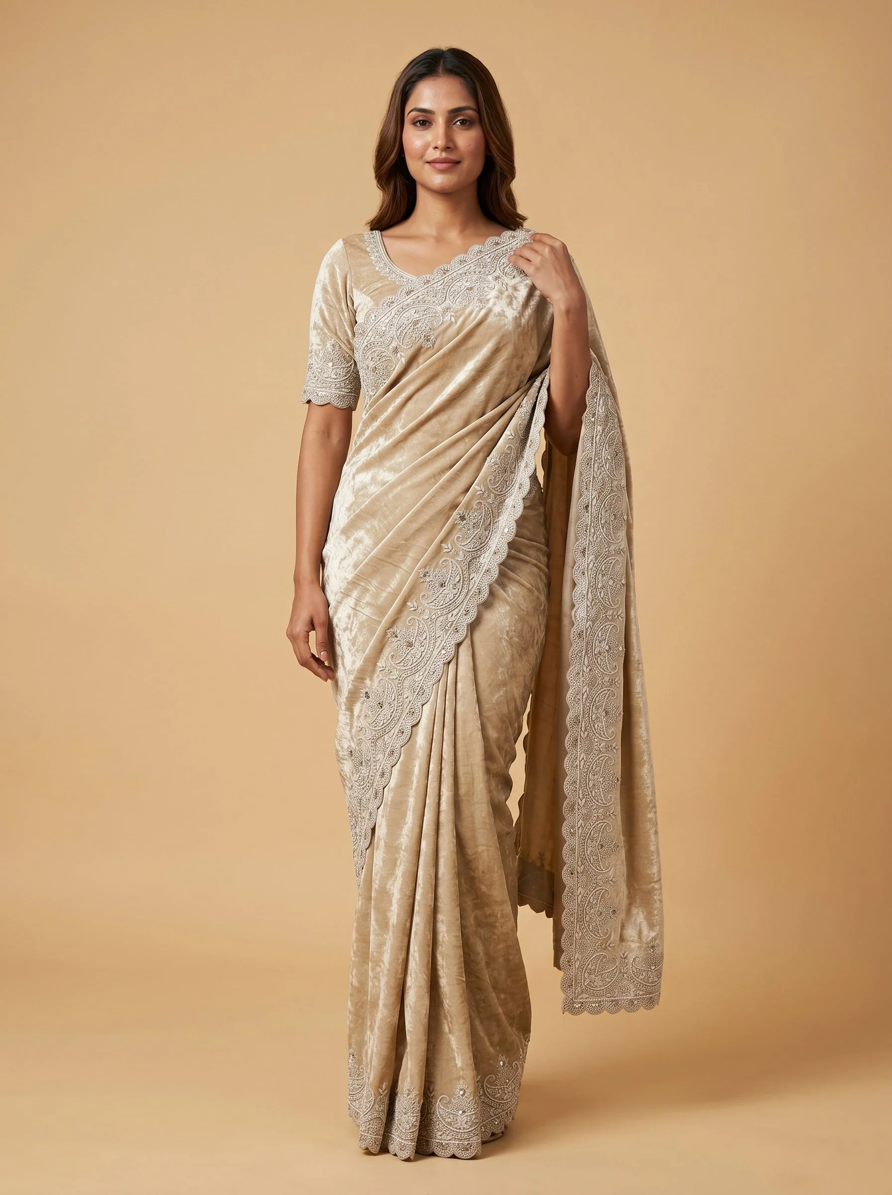 Silver Smooth Embroidered Saree