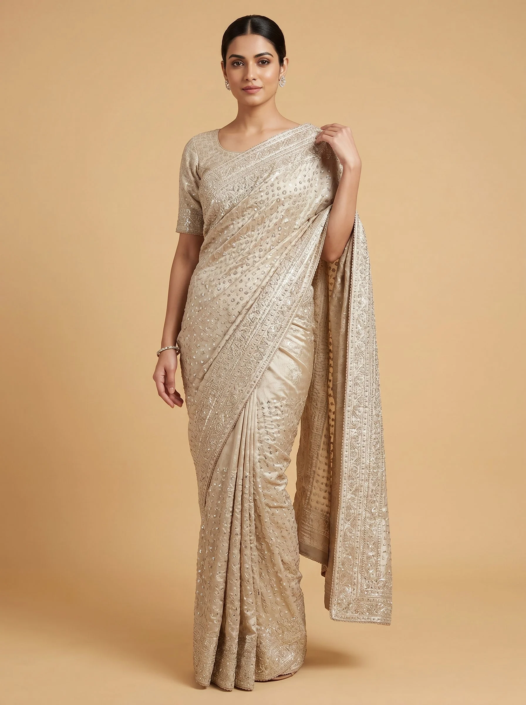 Silver Starlit Shine Embroidered Saree