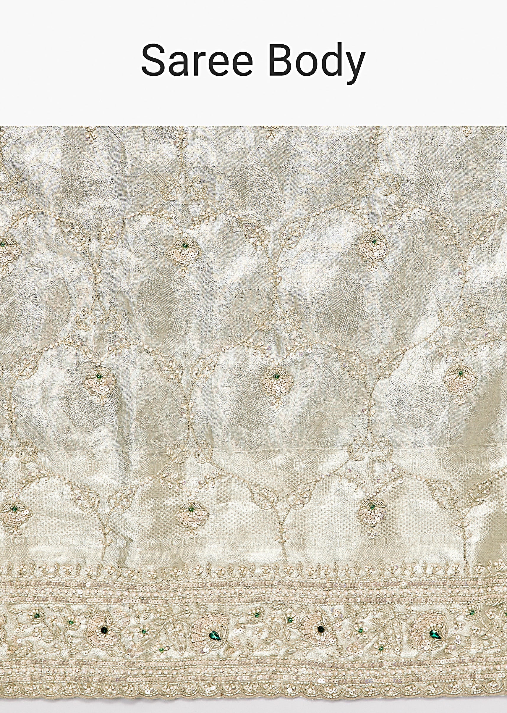 Silver Tissue Saree With Kundan Embroidery - Image 7