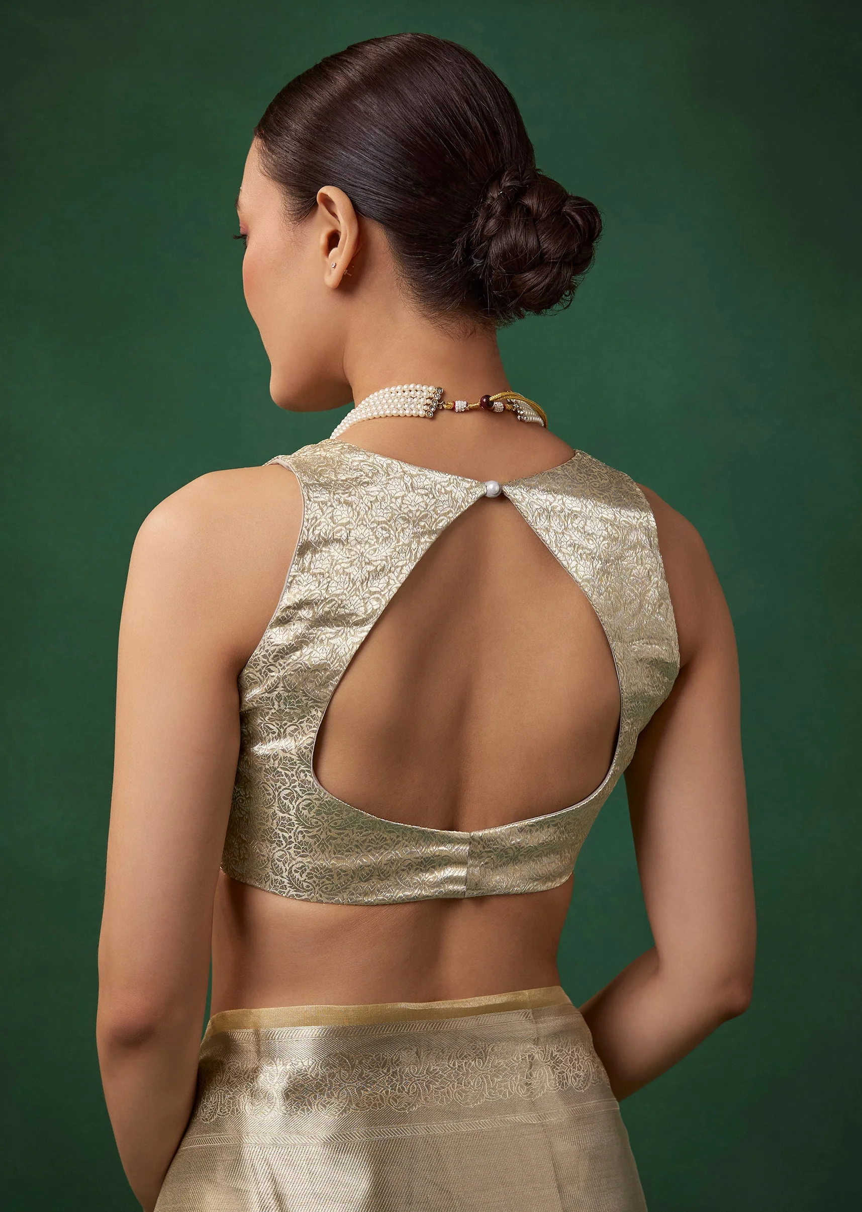Silver Tissue Silk Woven Saree with Unstitched Brocade Blouse - Image 7