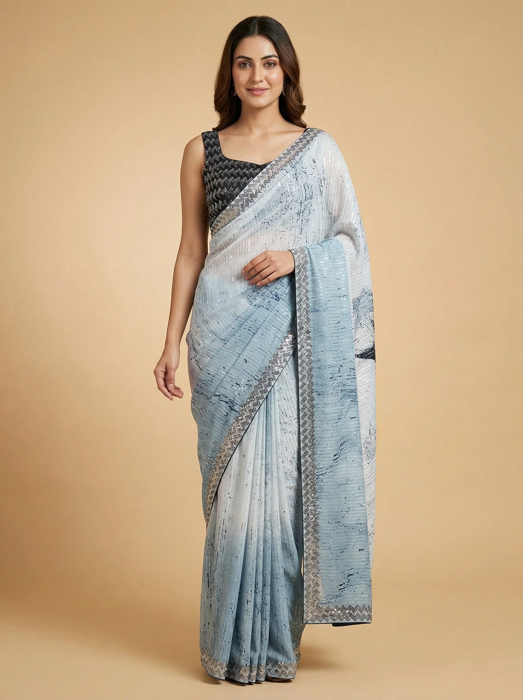 Sky Blue Embroidered Saree