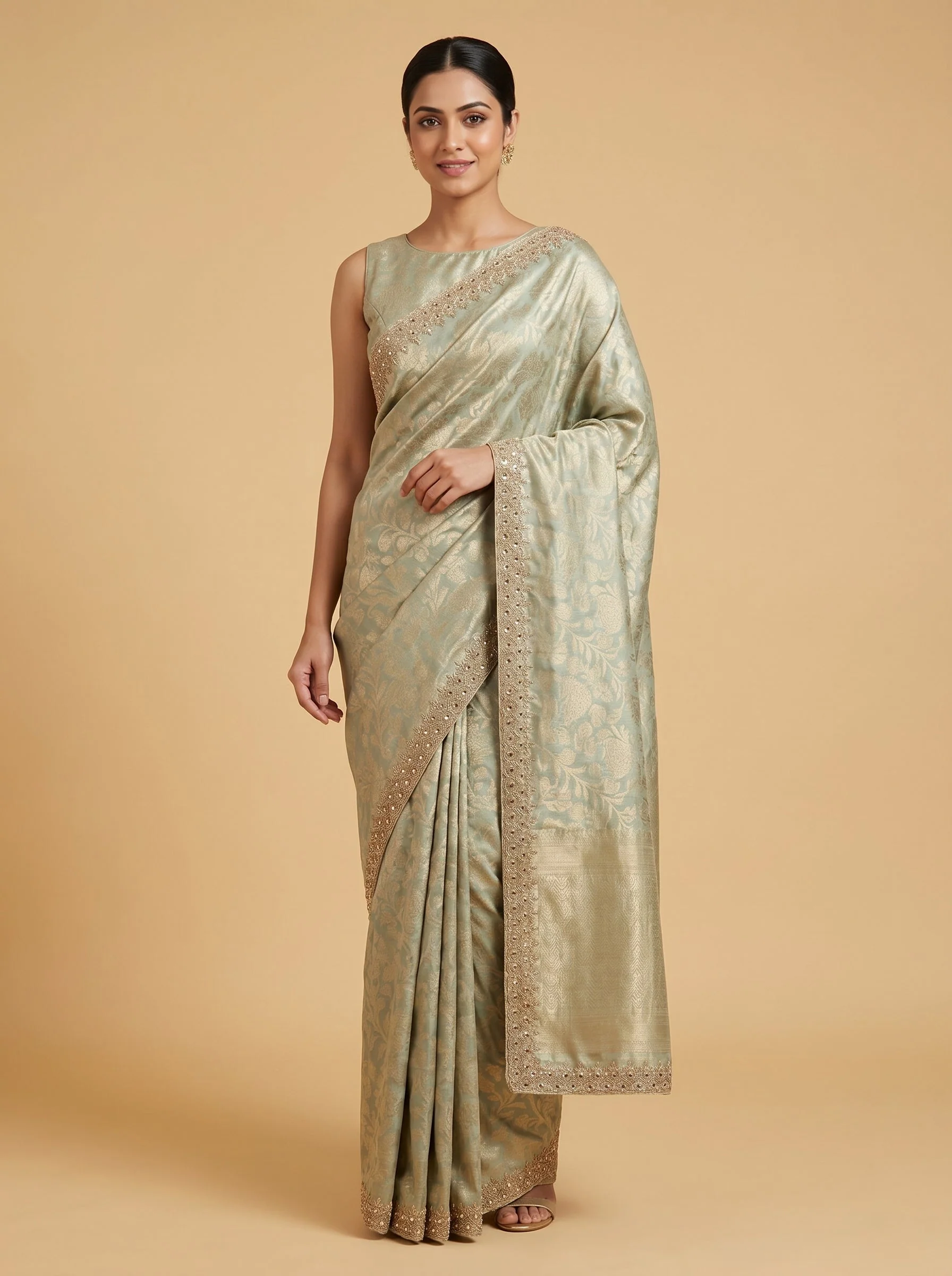 Sky Blue Light Detail Embroidered Saree