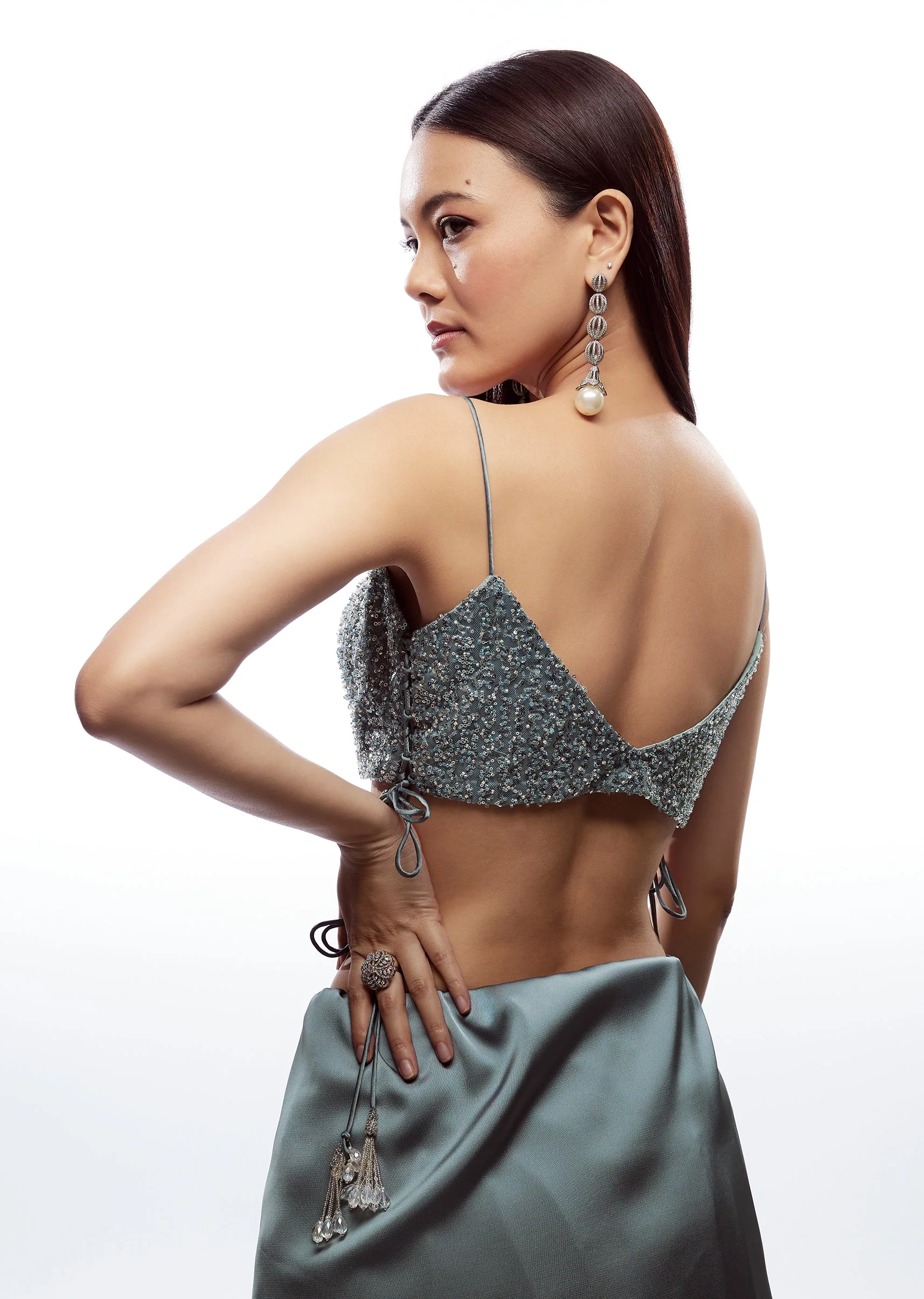 Sky Blue Sweetheart Blouse With Side Tie Ups - Image 3