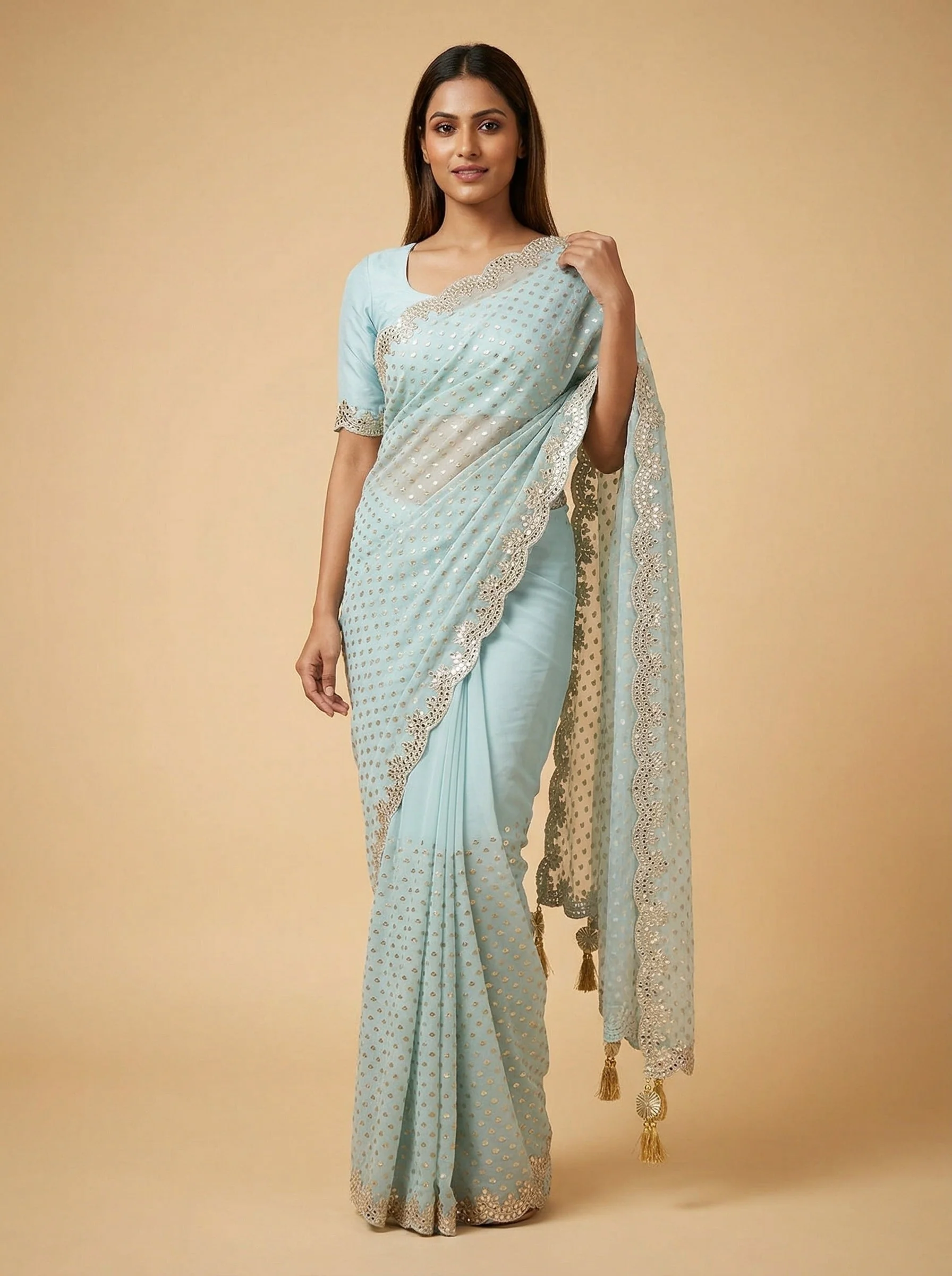 Sky Blue Weightless Embroidered Saree