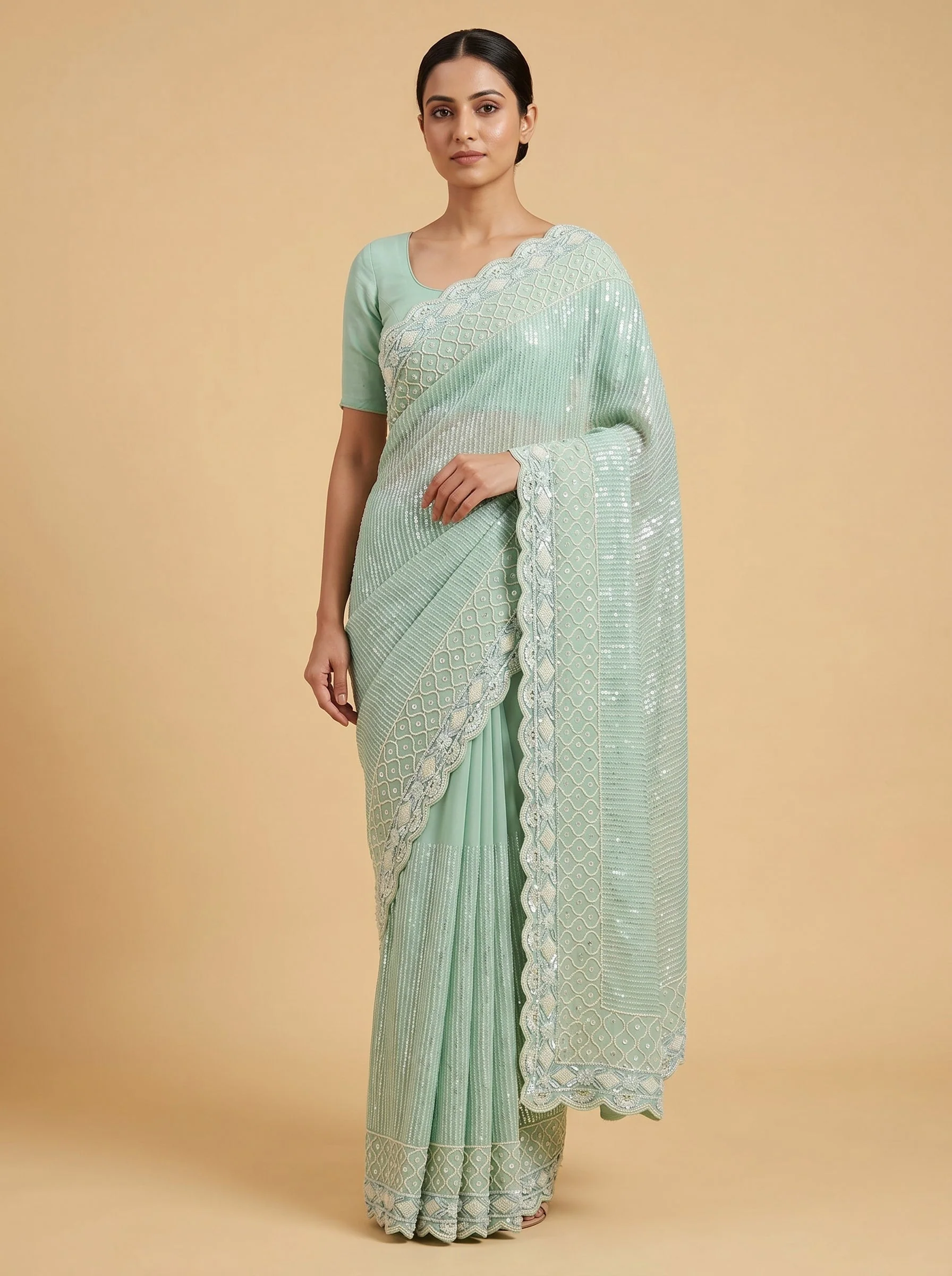 Sky Embroidered Saree