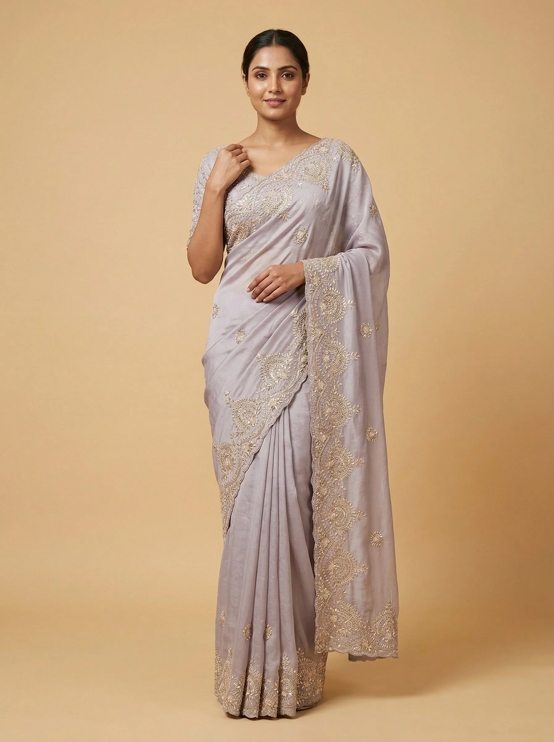 Smoky Grey Embroidered Saree