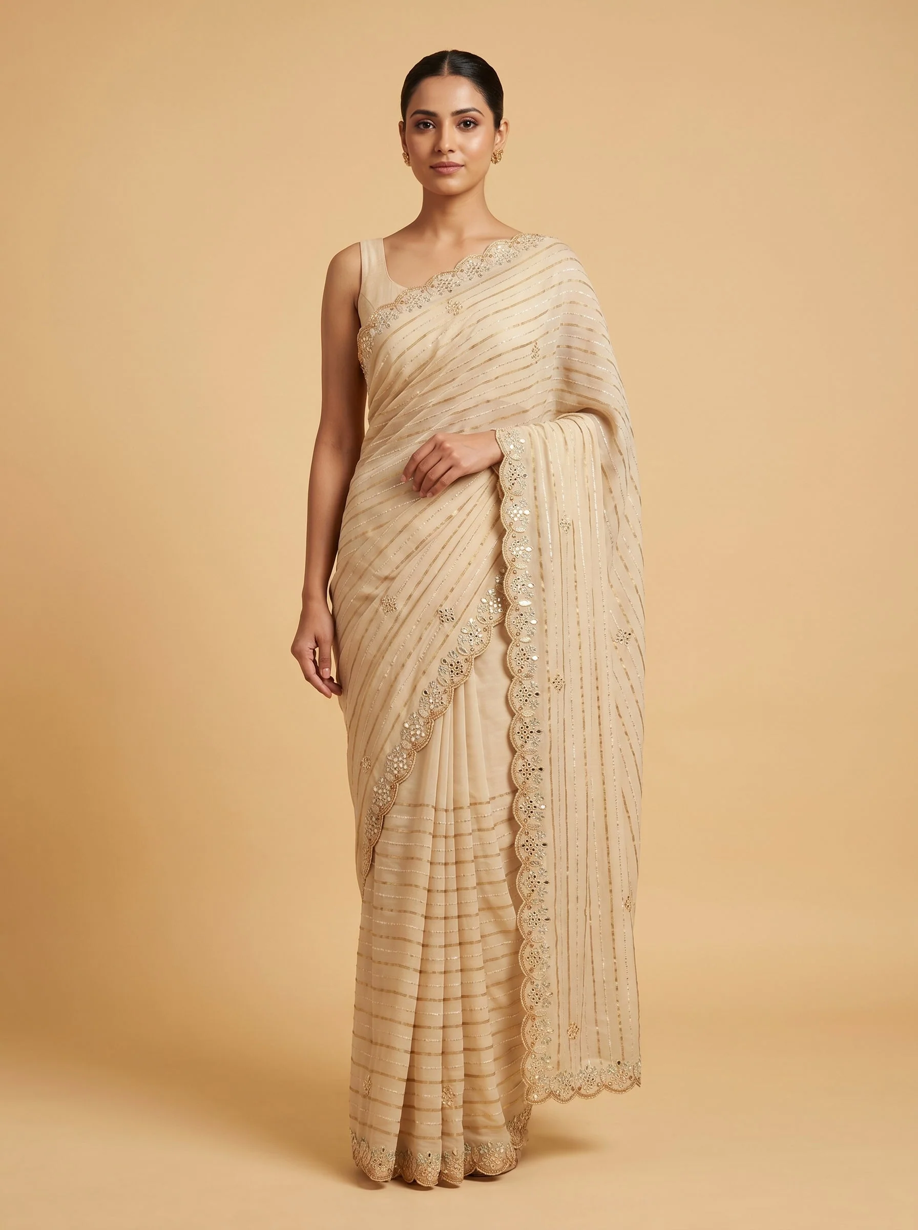 Soft Cream Glow Saree